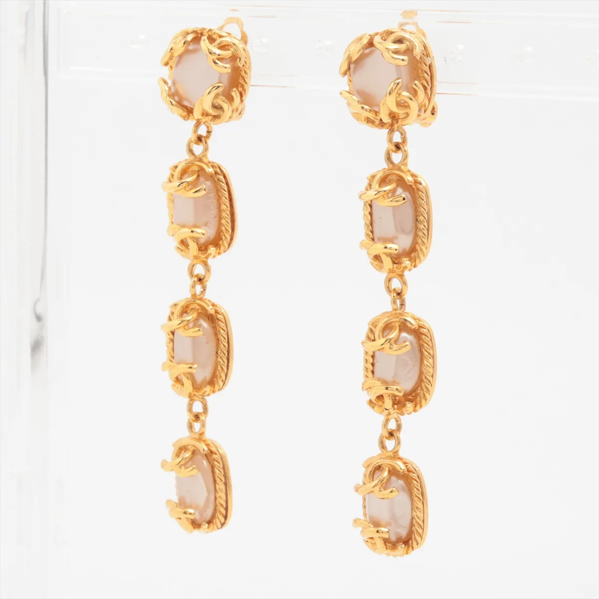 Coco Mark 95A Earrings (Pair) GP x Faux Pearl Gold. Shows signs of wear: — view 3