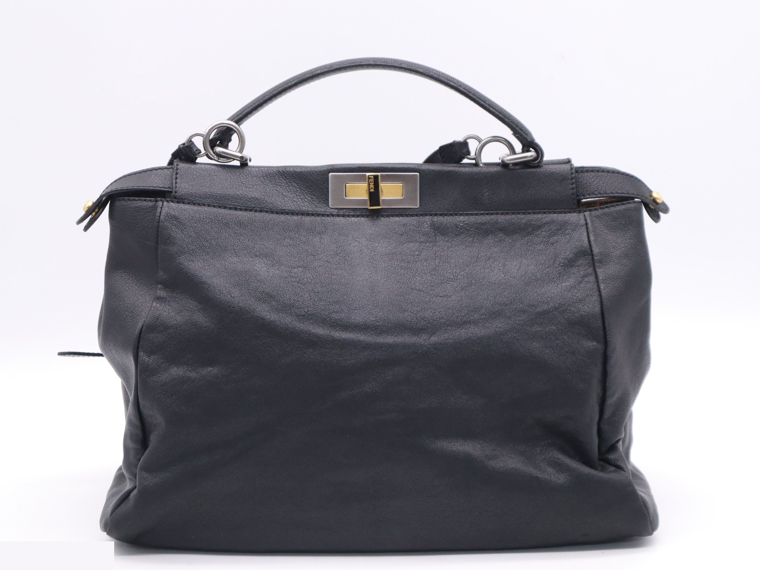 Leather Peekaboo Large Shoulder Strap, Black, Silver Hardware — view 2