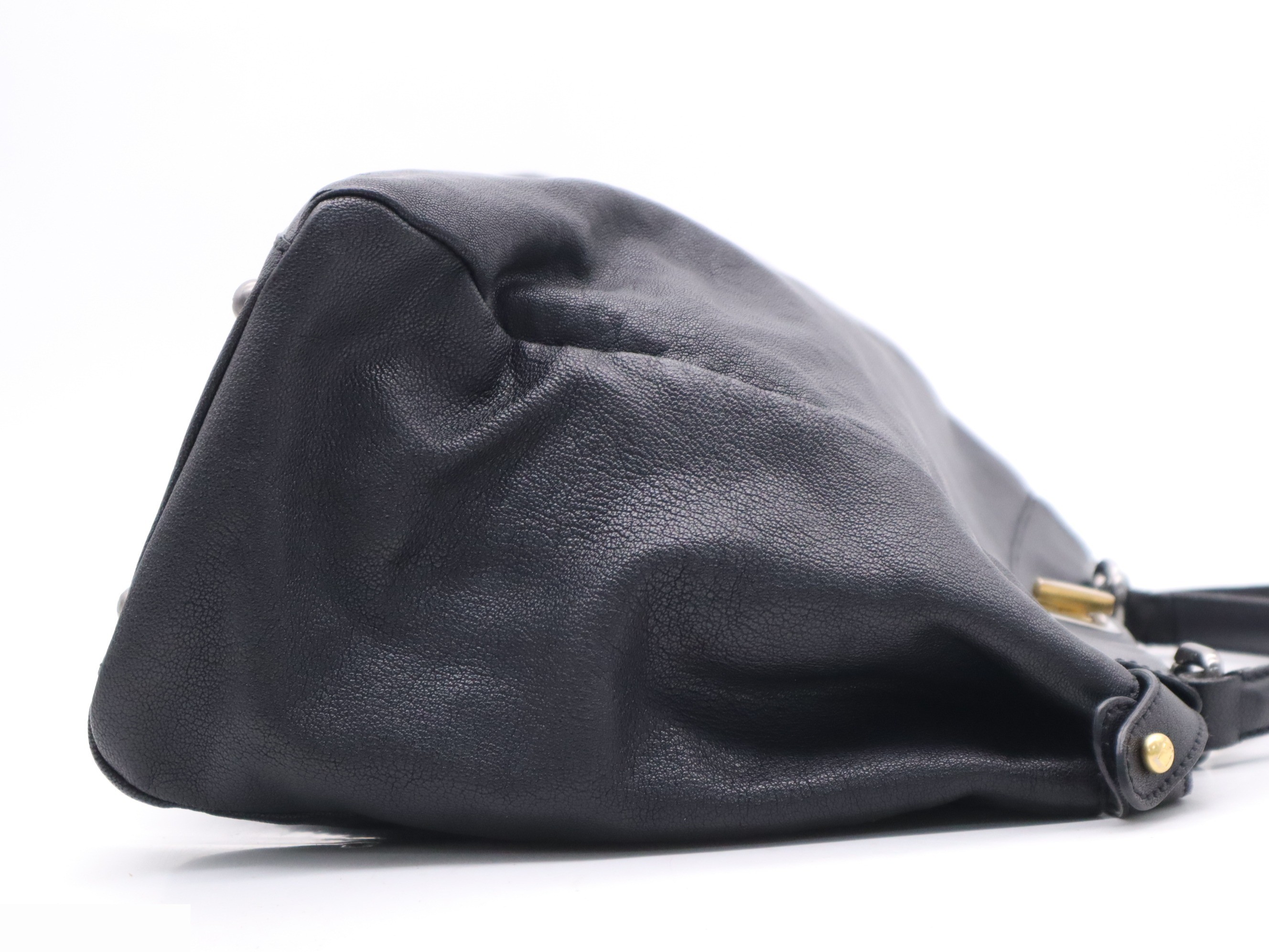 Leather Peekaboo Large Shoulder Strap, Black, Silver Hardware — view 5