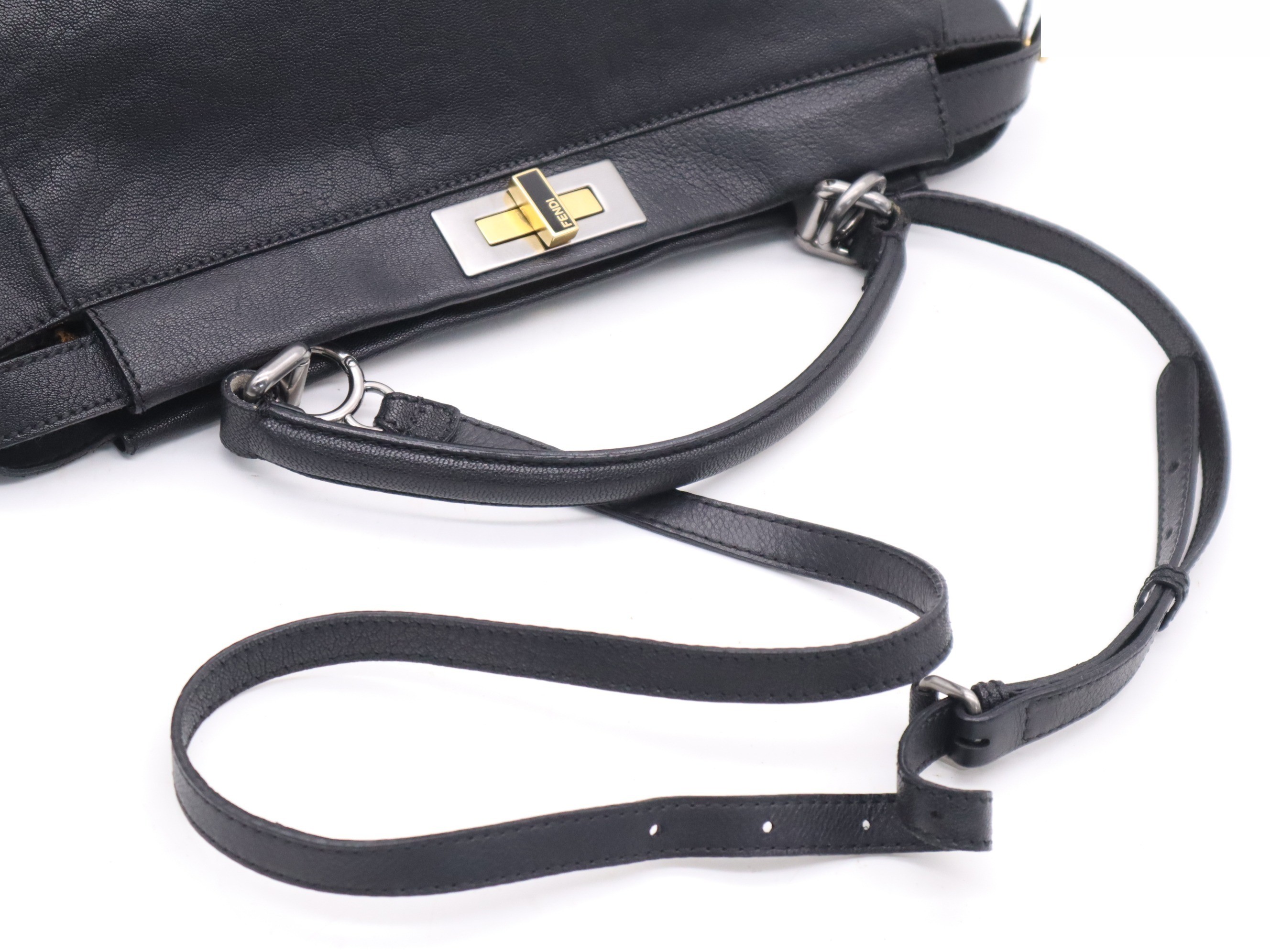 Leather Peekaboo Large Shoulder Strap, Black, Silver Hardware — view 6