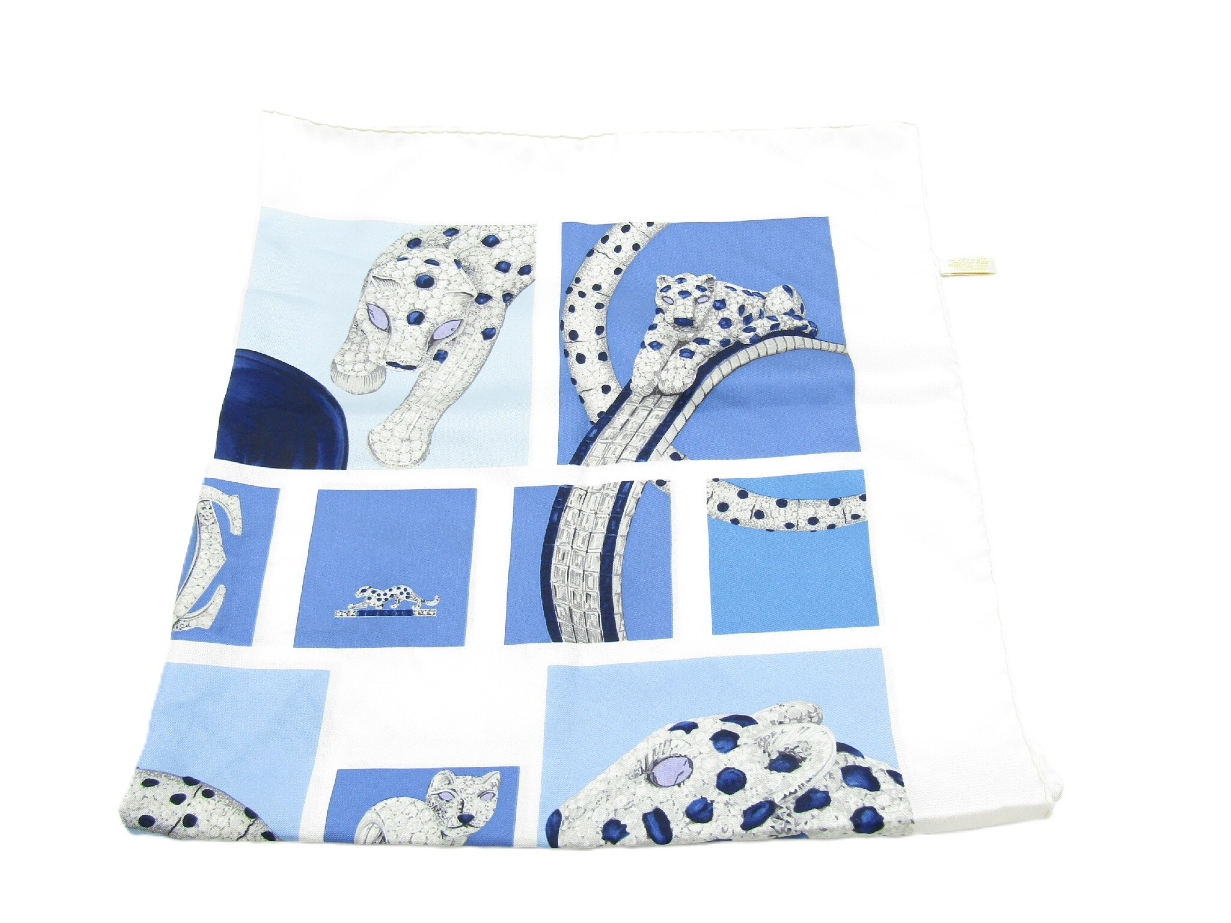 Panthère Scarf, Silk, Blue/White, #88cm x 88cm, Other Accessories — view 3