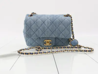 Matelassé Denim Mini Matelassé Chain Shoulder Bag with IC Plate