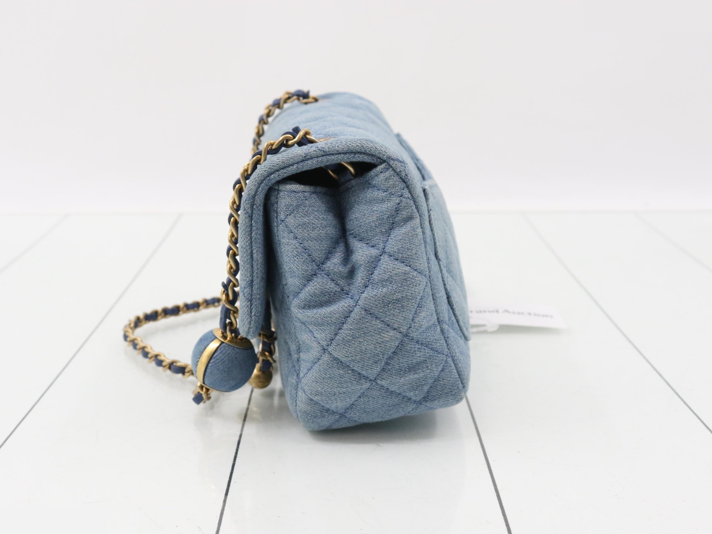 Matelassé Denim Mini Matelassé Chain Shoulder Bag with IC Plate — view 3