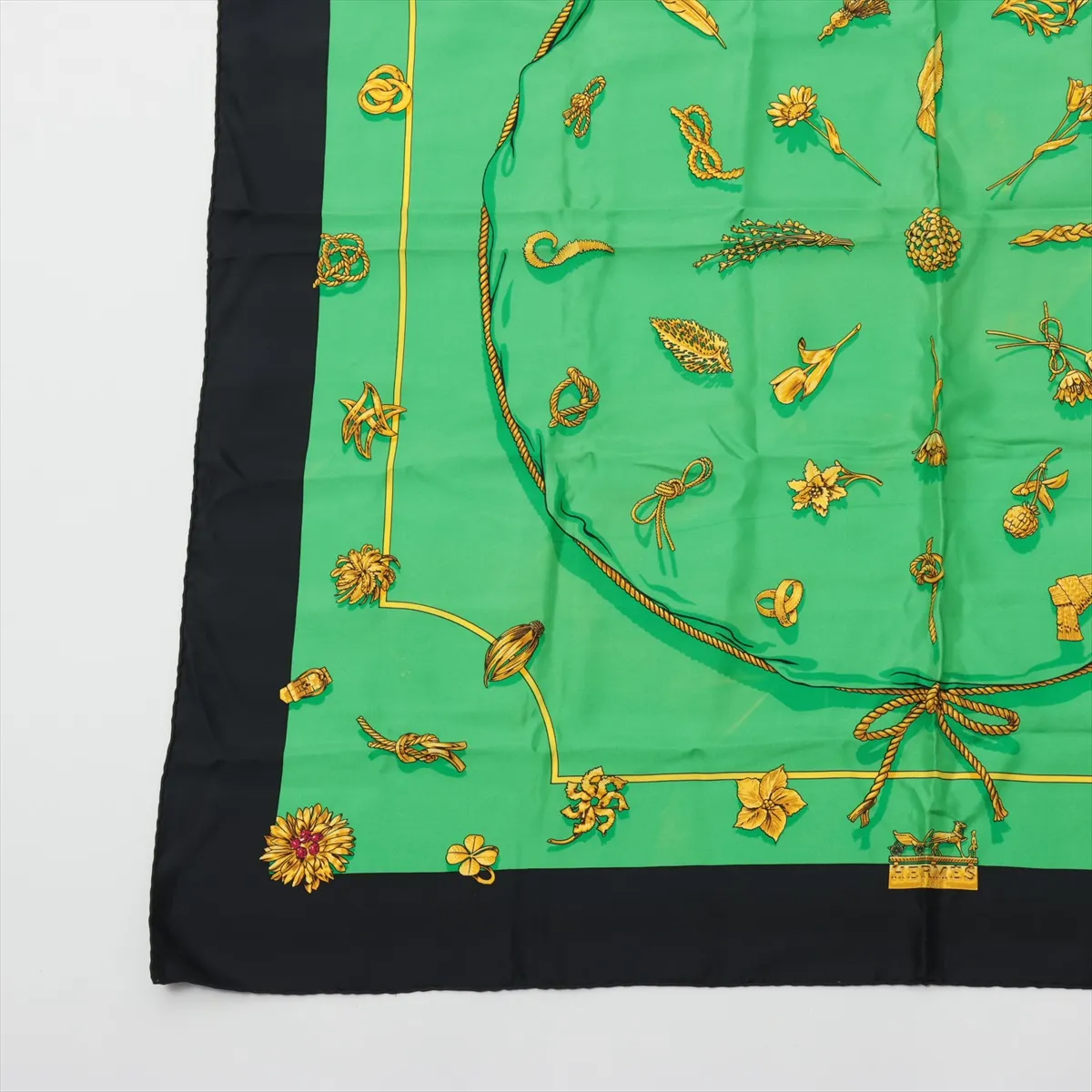 Carre 90 clips clip scarf silk black x green thread — view 5