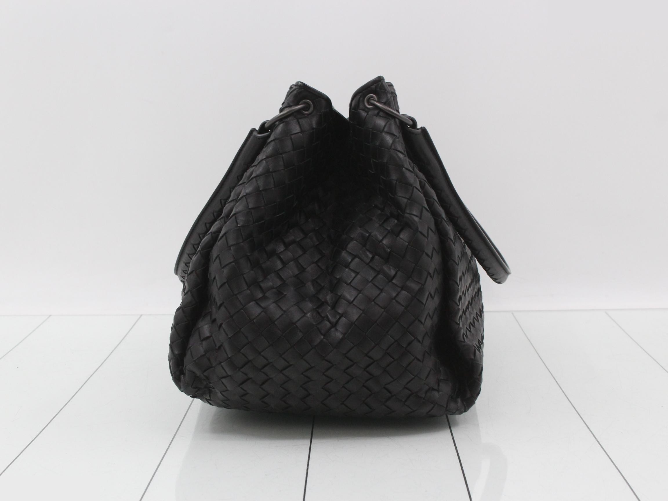 Intrecciato Shoulder Bag, Black — view 3