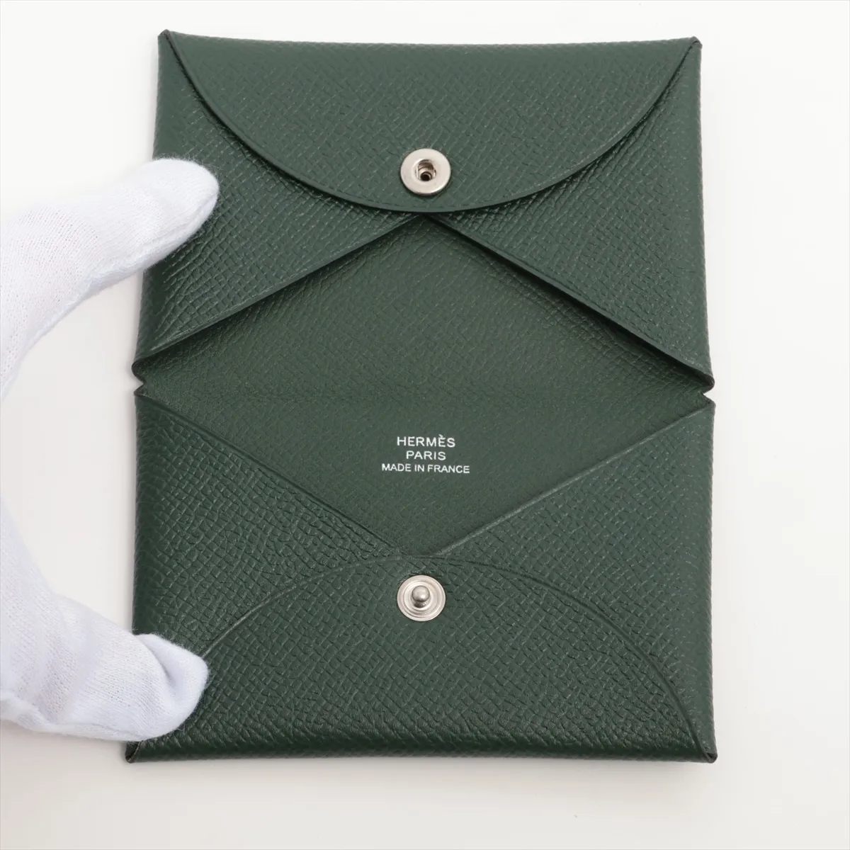 Hermès Calvi Veau Epsom Card Case, Dark Green, Silver Hardware, T: 2015 — view 3