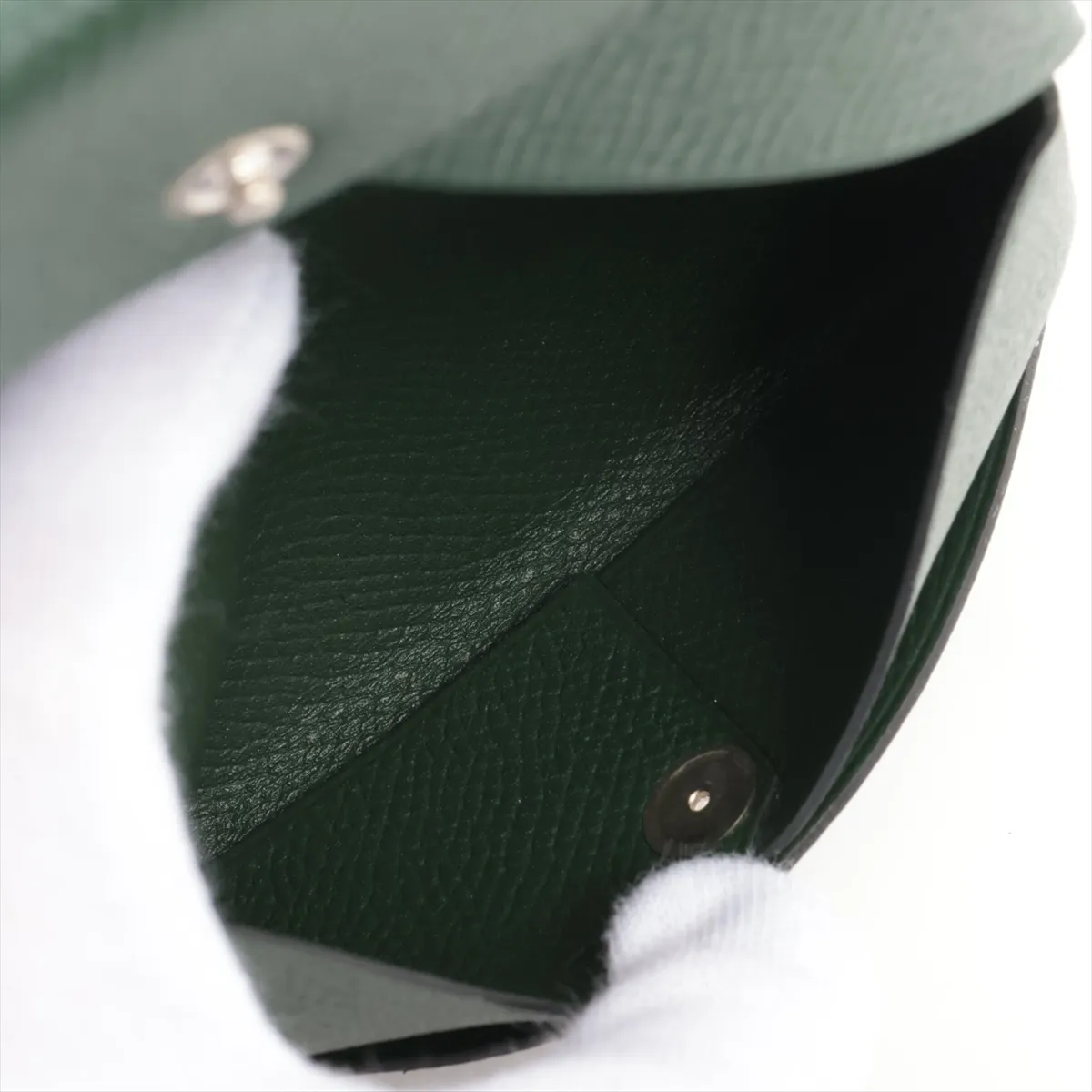 Hermès Calvi Veau Epsom Card Case, Dark Green, Silver Hardware, T: 2015 — view 5