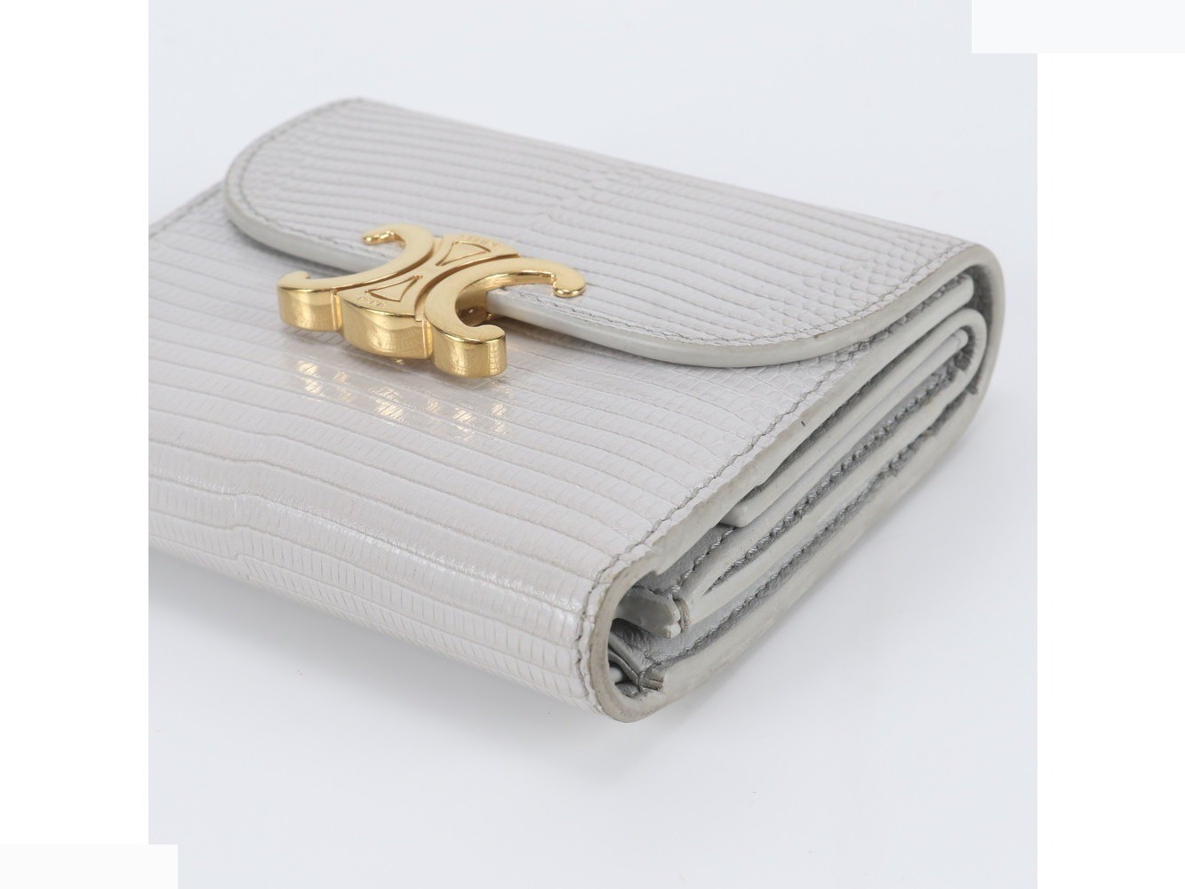Triomphe Small Flap Wallet, Lizard Leather, Tri-fold Wallet — view 3