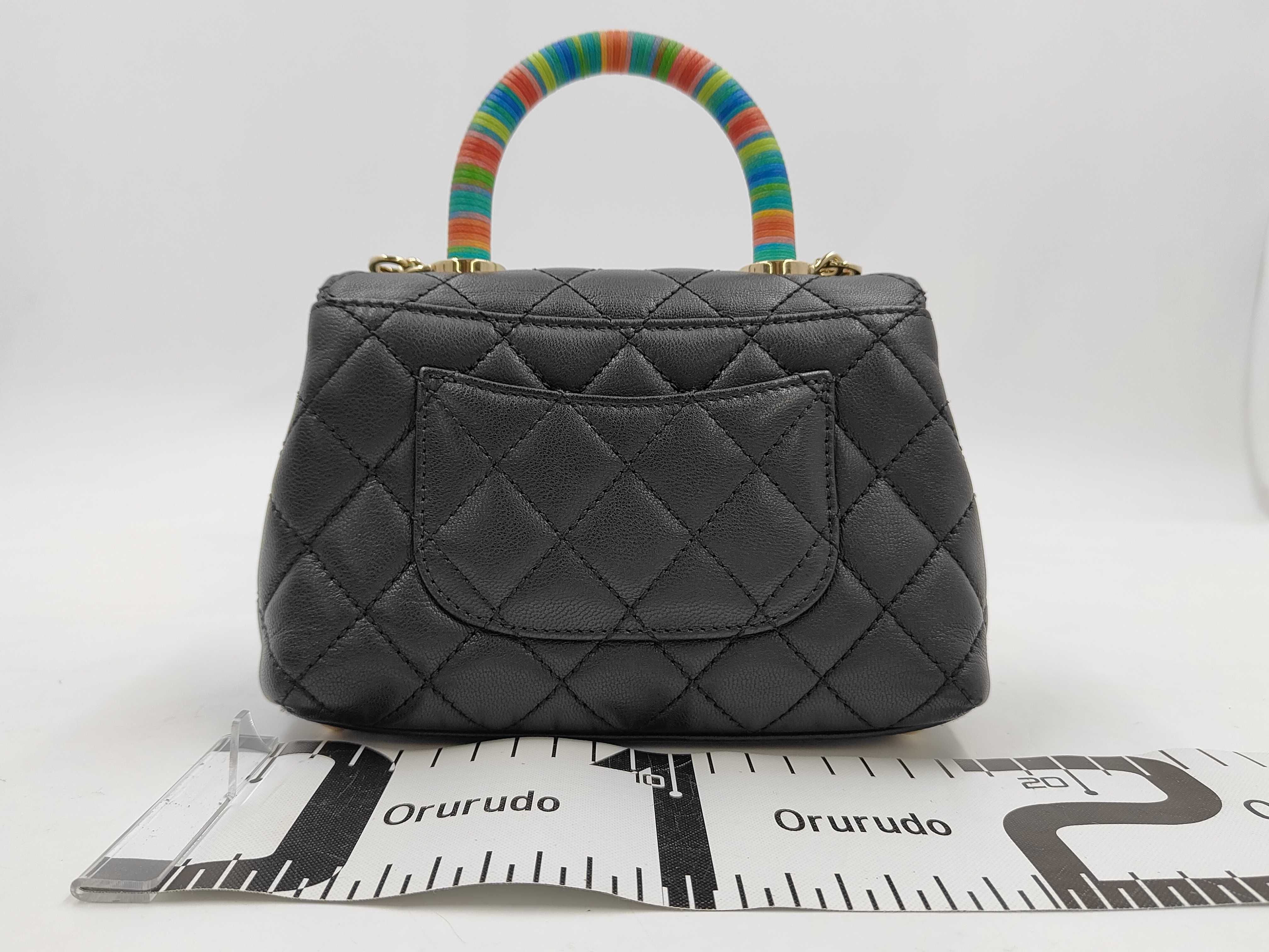 Matelassé Top Handle Bag, Black Lambskin, Multicolor Handle, Gold Hardware, Handbag — view 2