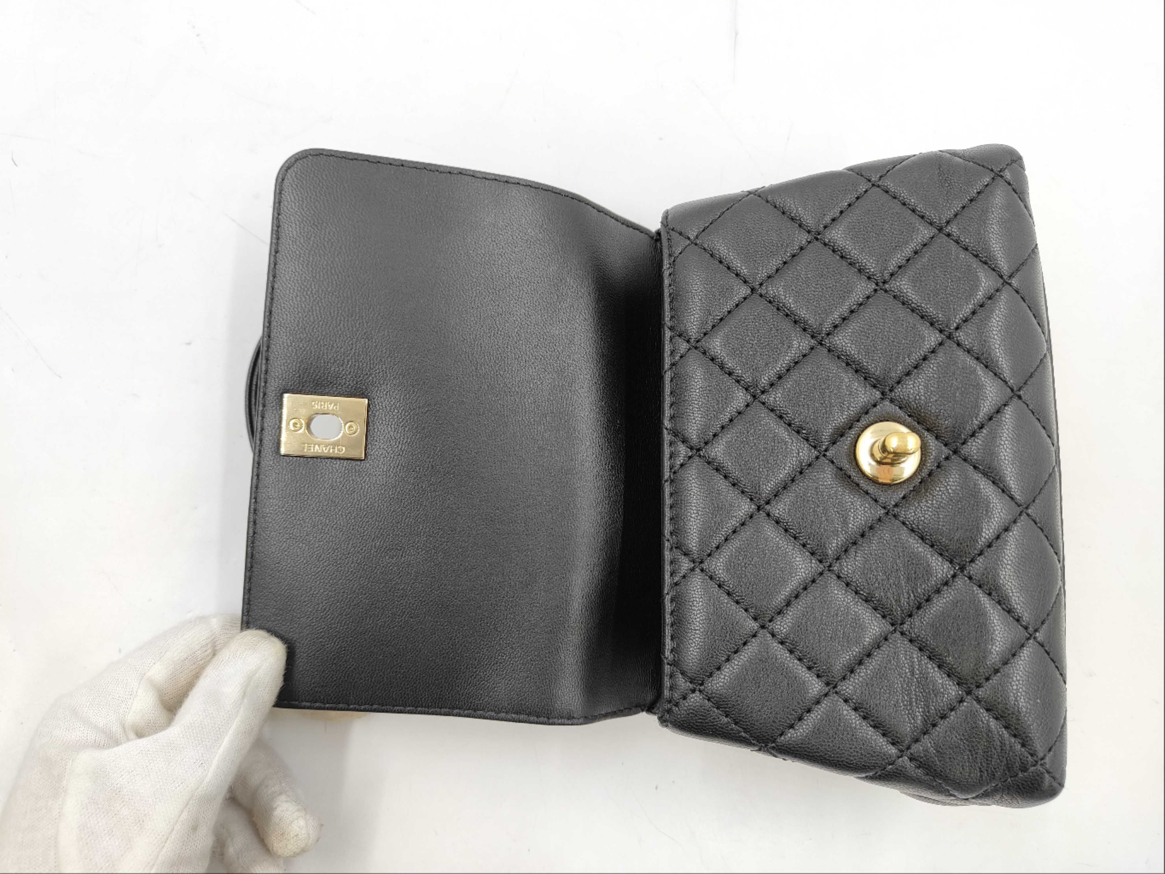 Matelassé Top Handle Bag, Black Lambskin, Multicolor Handle, Gold Hardware, Handbag — view 11