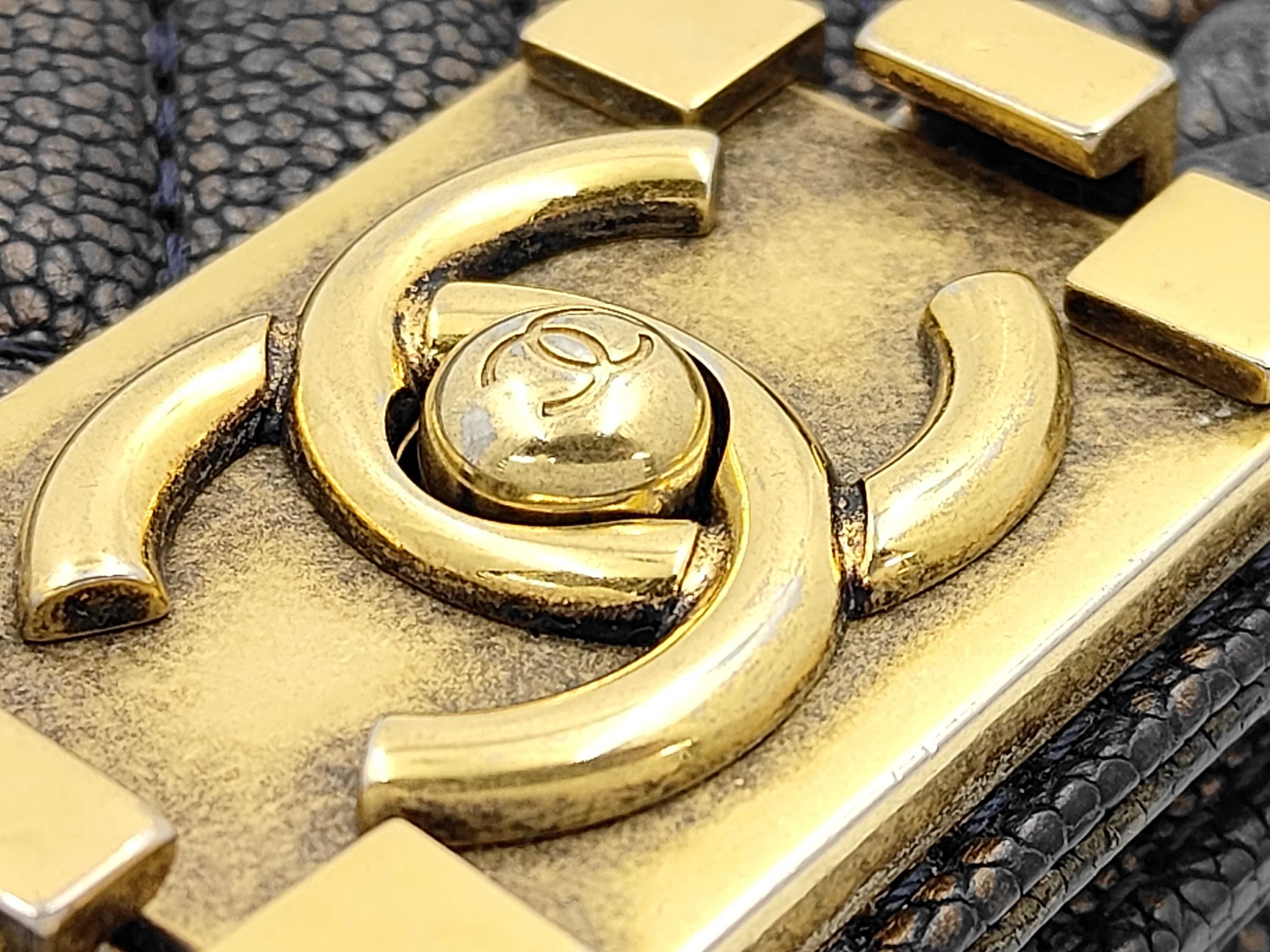 Boy Chanel Caviar Navy Chain Shoulder Bag — view 15