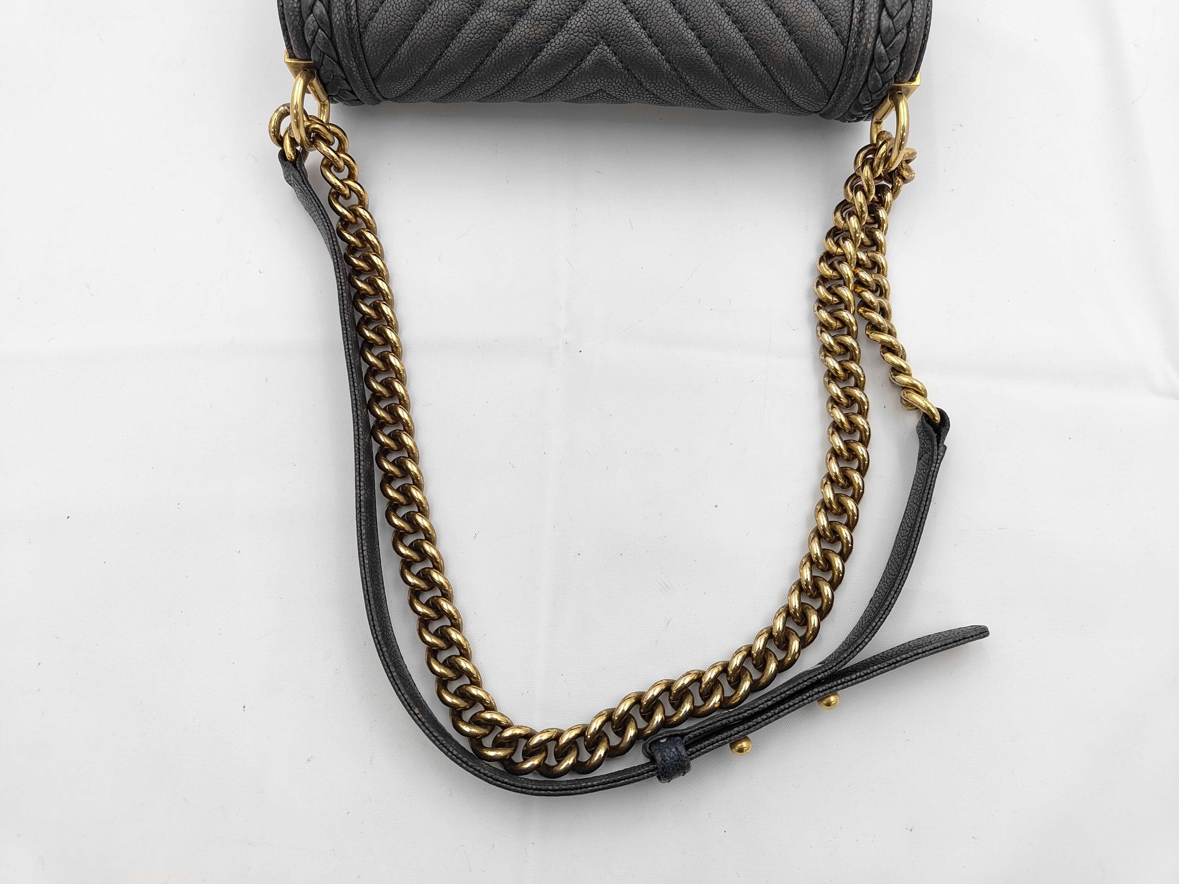 Boy Chanel Caviar Navy Chain Shoulder Bag — view 3