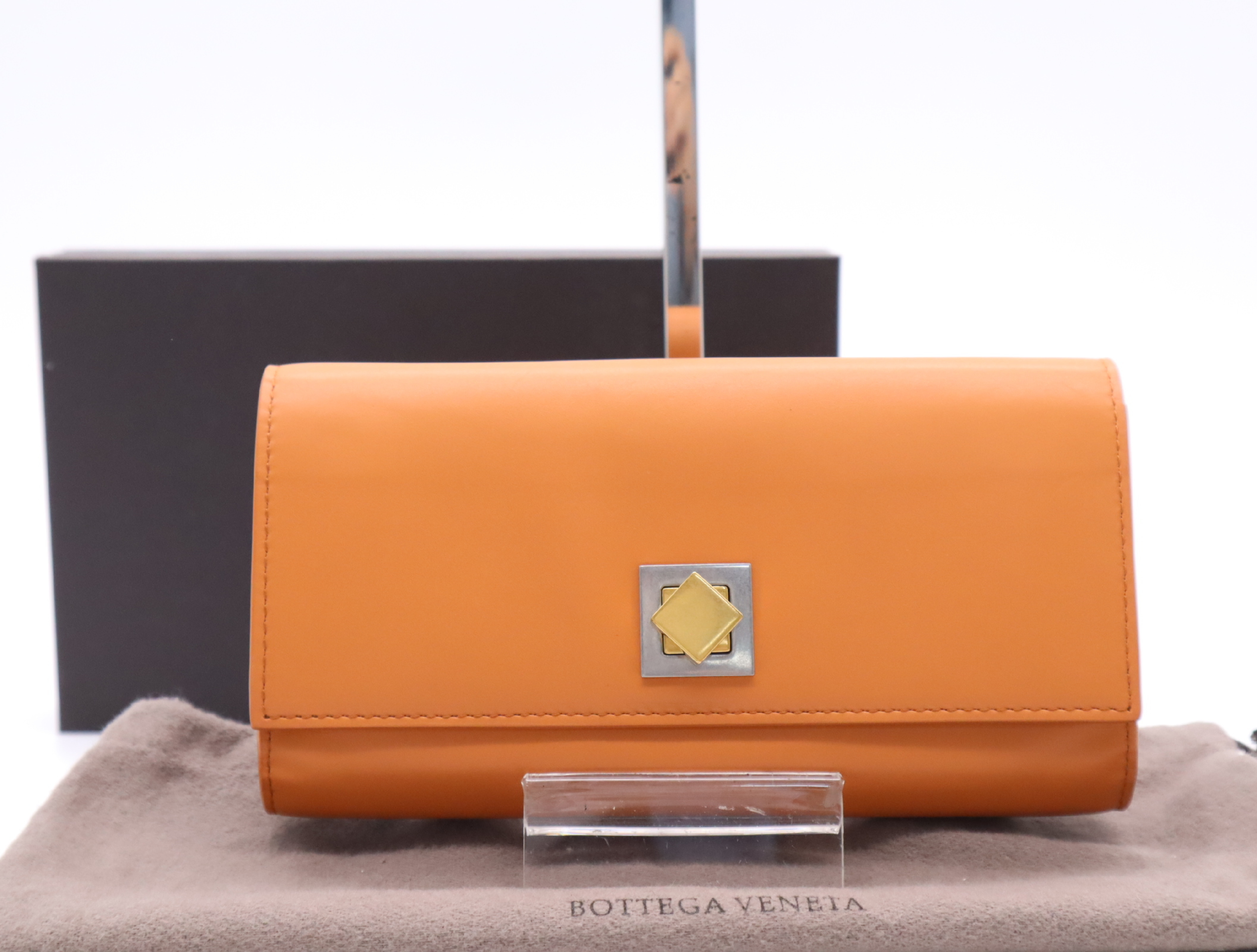 French Calf Continental Long Wallet, Orange, with Box and Dust Bag.