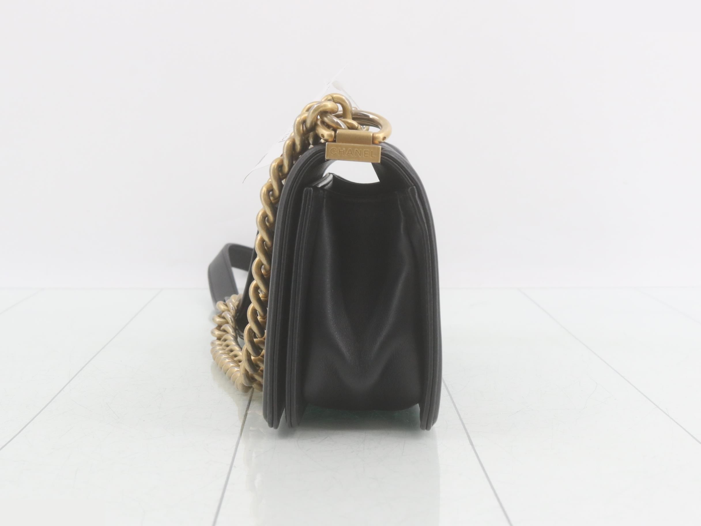 Boy Chanel Lambskin Chain Shoulder Bag, Black — view 3