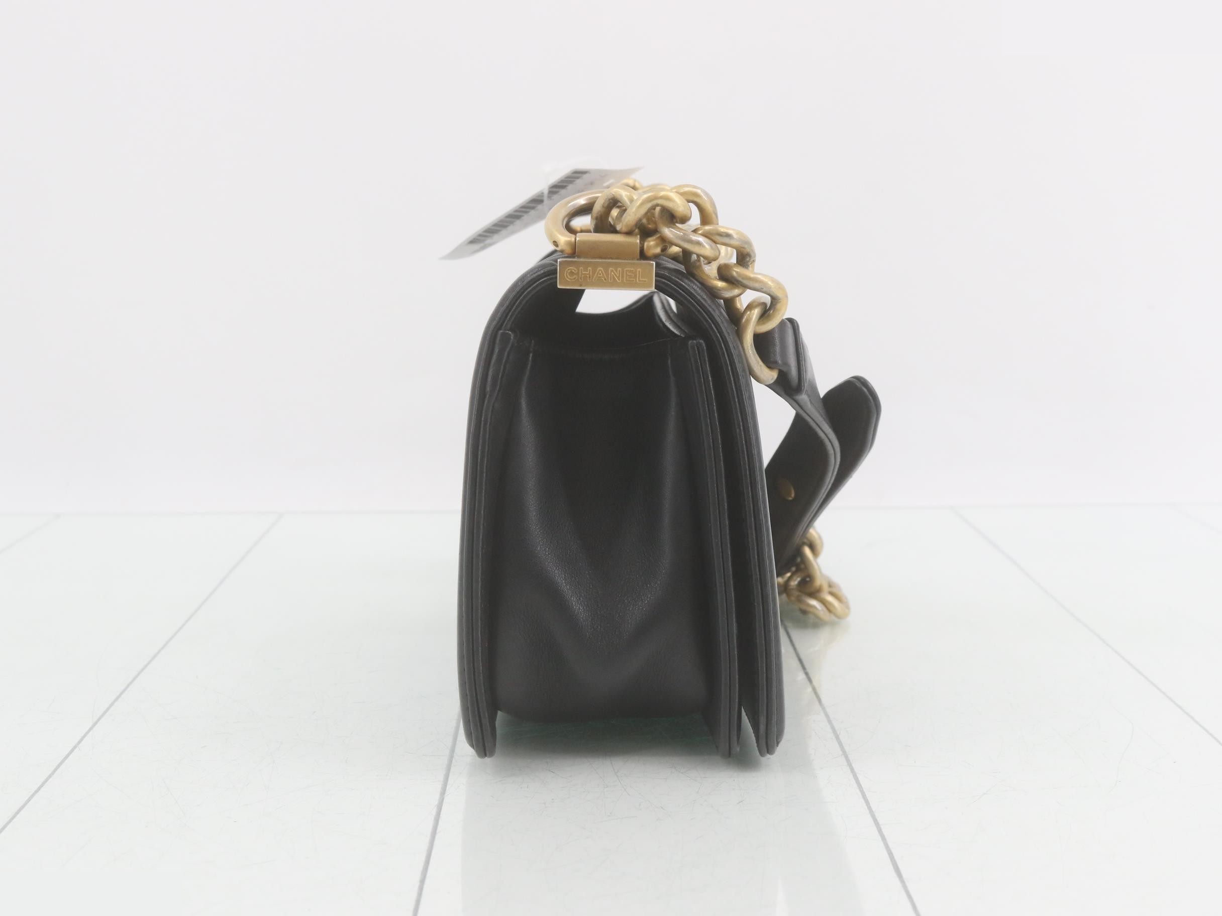 Boy Chanel Lambskin Chain Shoulder Bag, Black — view 4