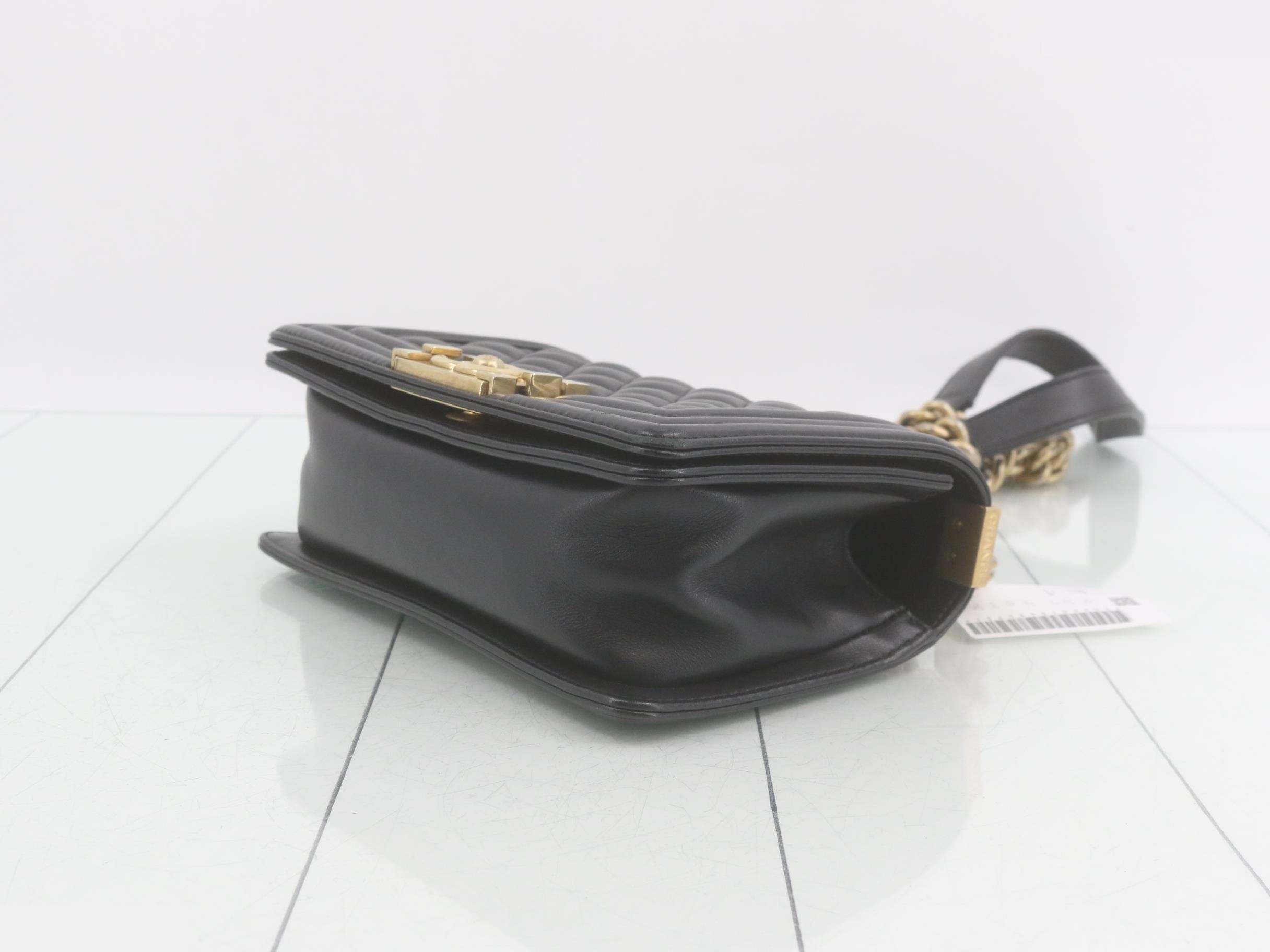 Boy Chanel Lambskin Chain Shoulder Bag, Black — view 6