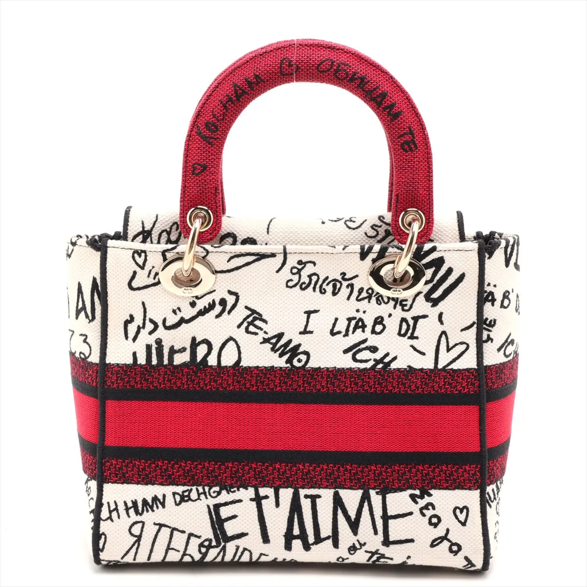 Lady D-Lite Canvas 2-Way Handbag, Beige x Red — view 2