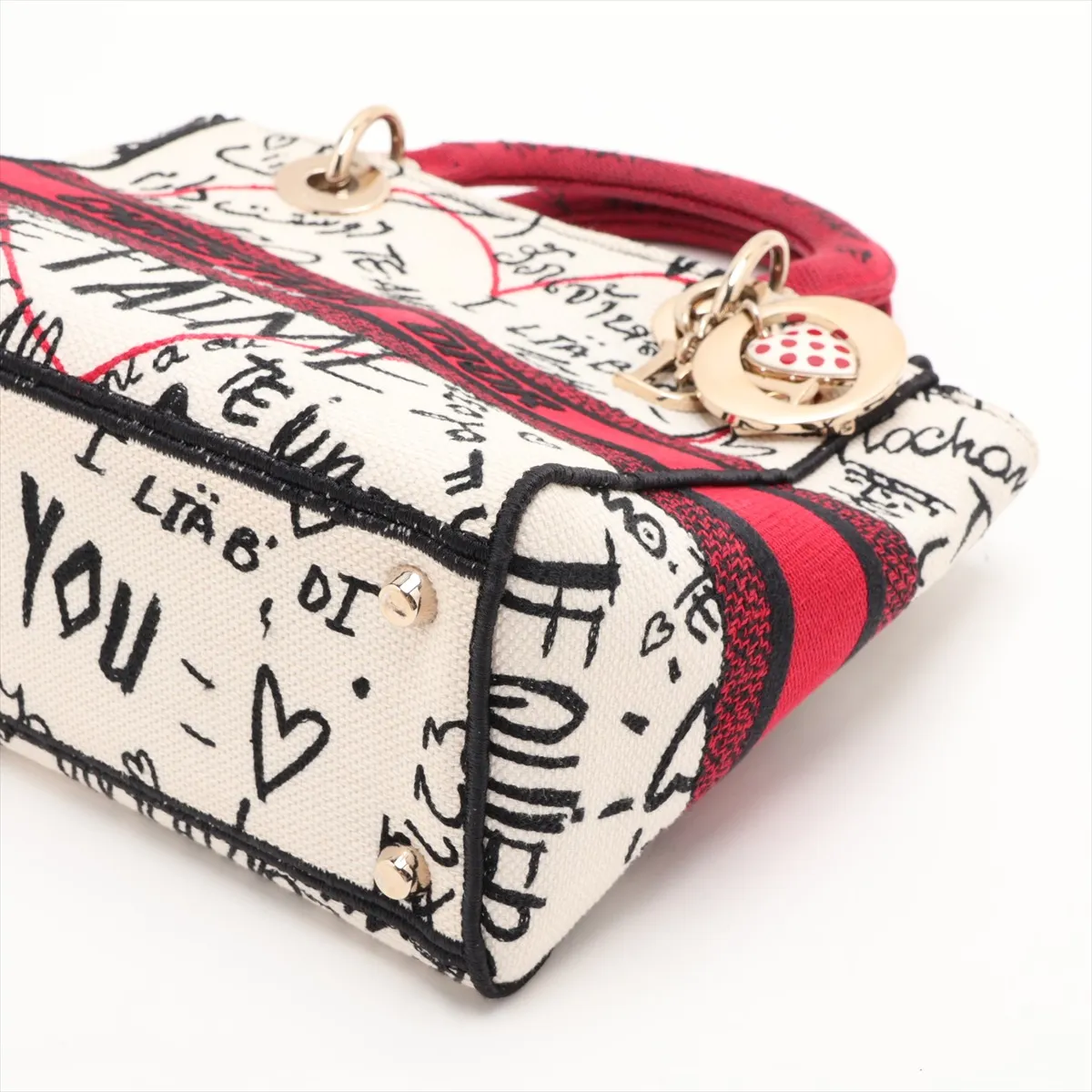 Lady D-Lite Canvas 2-Way Handbag, Beige x Red — view 3