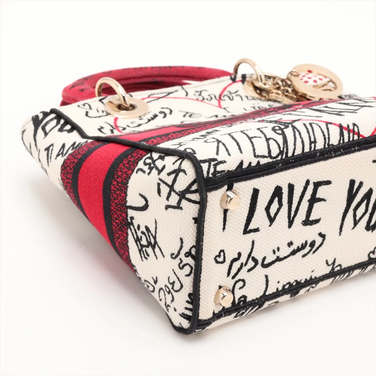 Lady D-Lite Canvas 2-Way Handbag, Beige x Red — view 4