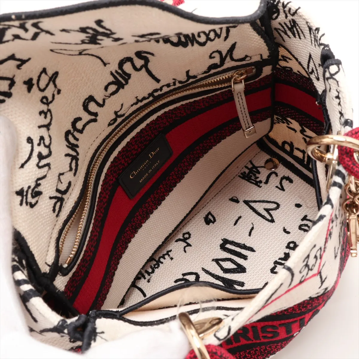Lady D-Lite Canvas 2-Way Handbag, Beige x Red — view 6