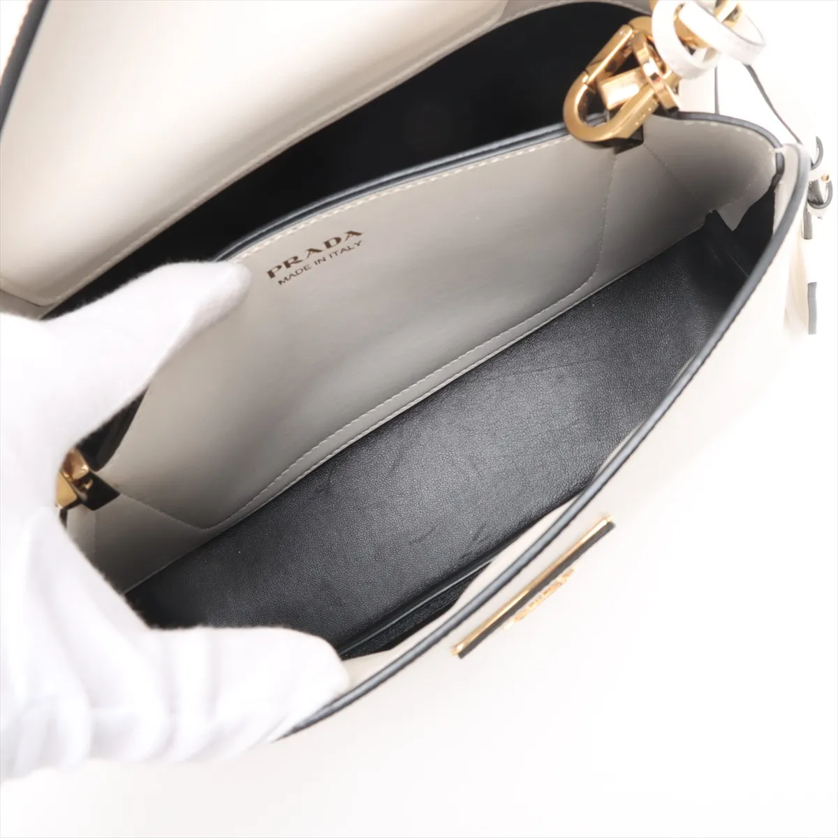 Saffiano Cuir Leather Shoulder Bag, White, 1BA282 — view 7