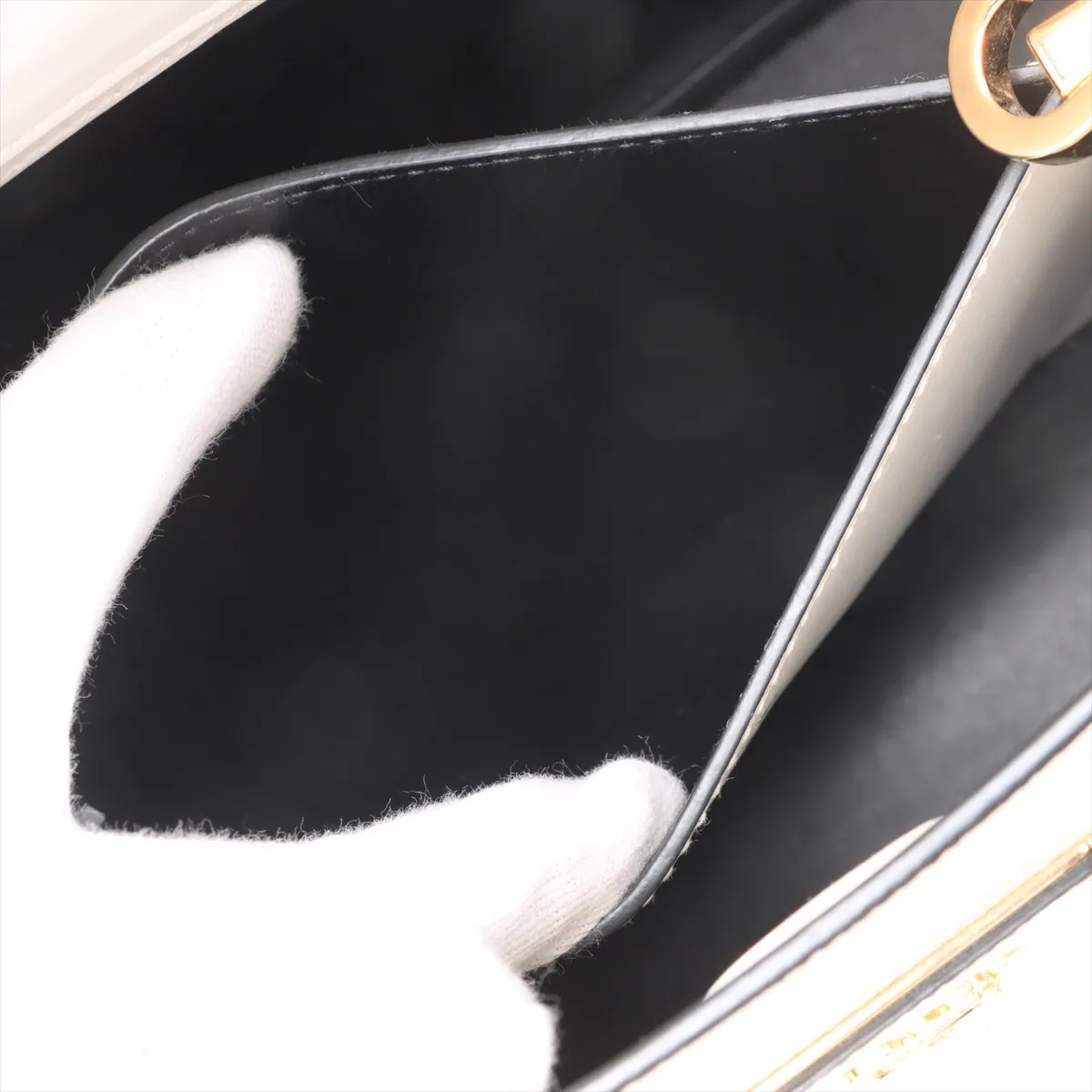 Saffiano Cuir Leather Shoulder Bag, White, 1BA282 — view 9