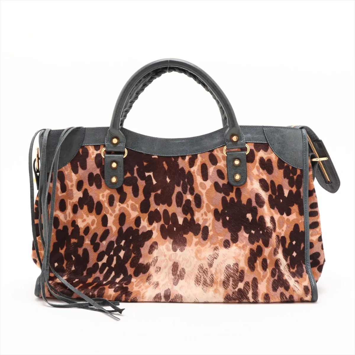 The City 115748 Calf Hair x Leather 2-Way Handbag Leopard Print with Mirror — view 2