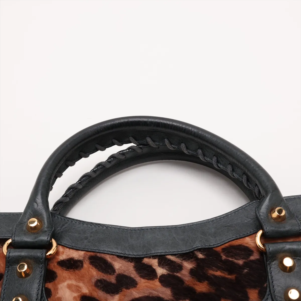 The City 115748 Calf Hair x Leather 2-Way Handbag Leopard Print with Mirror — view 6