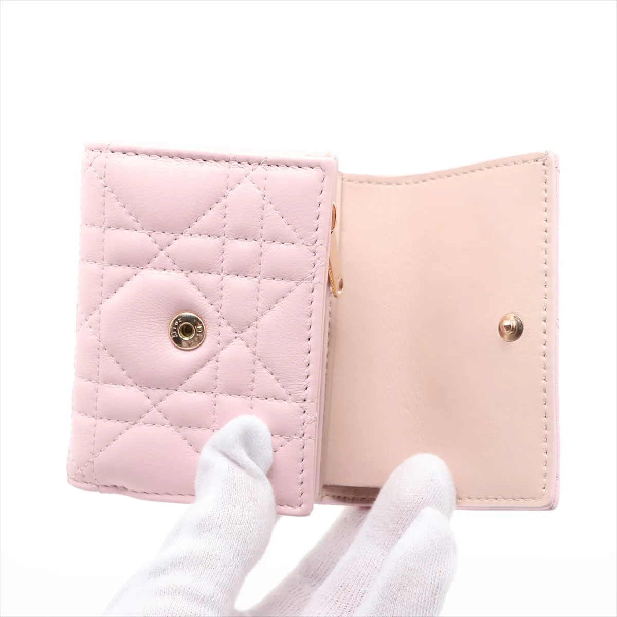 My Dior Cannage Leather Compact Wallet Pink — view 3