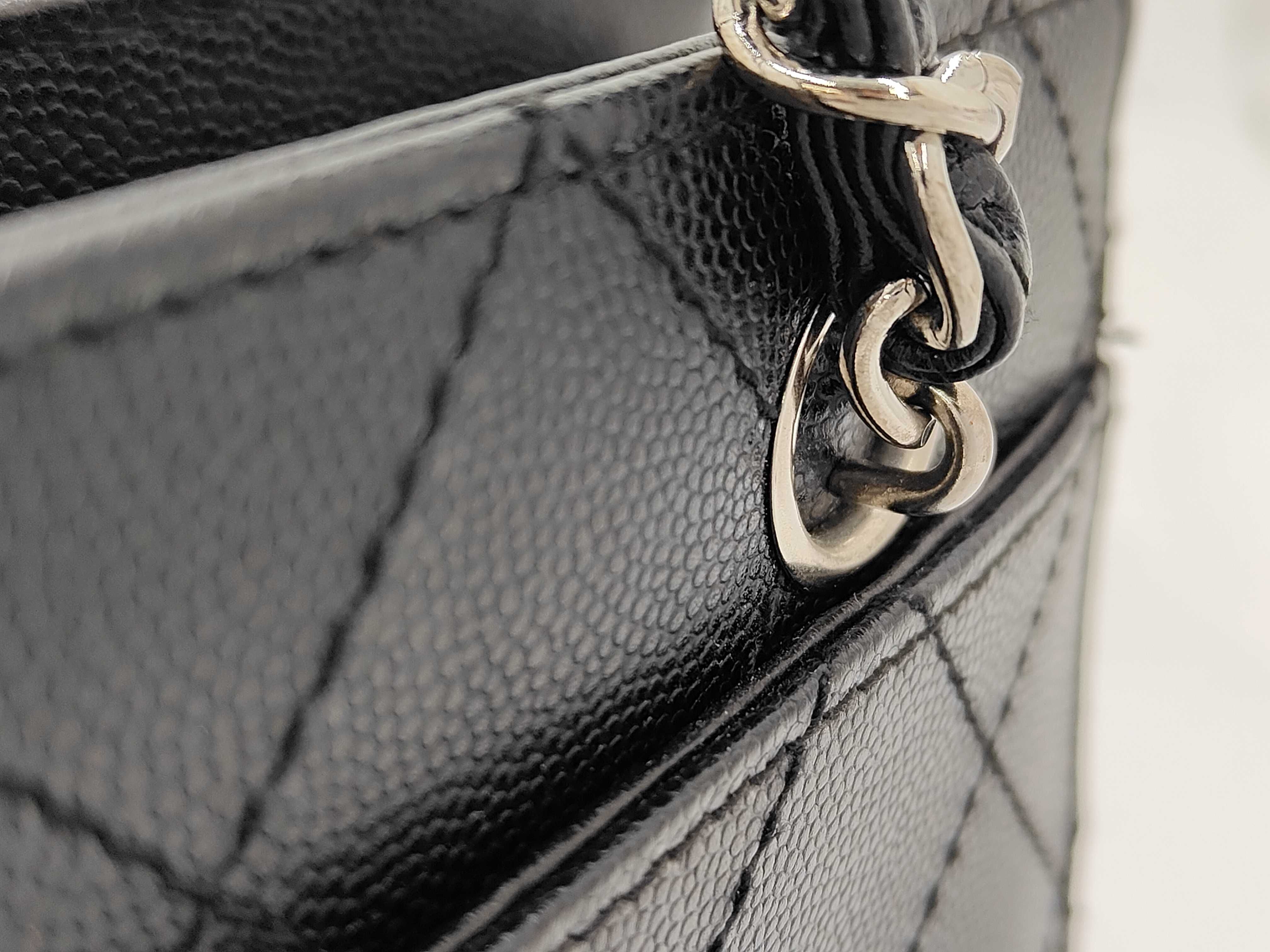 Caviar Skin Square Chain Handbag with Silver Hardware — view 3