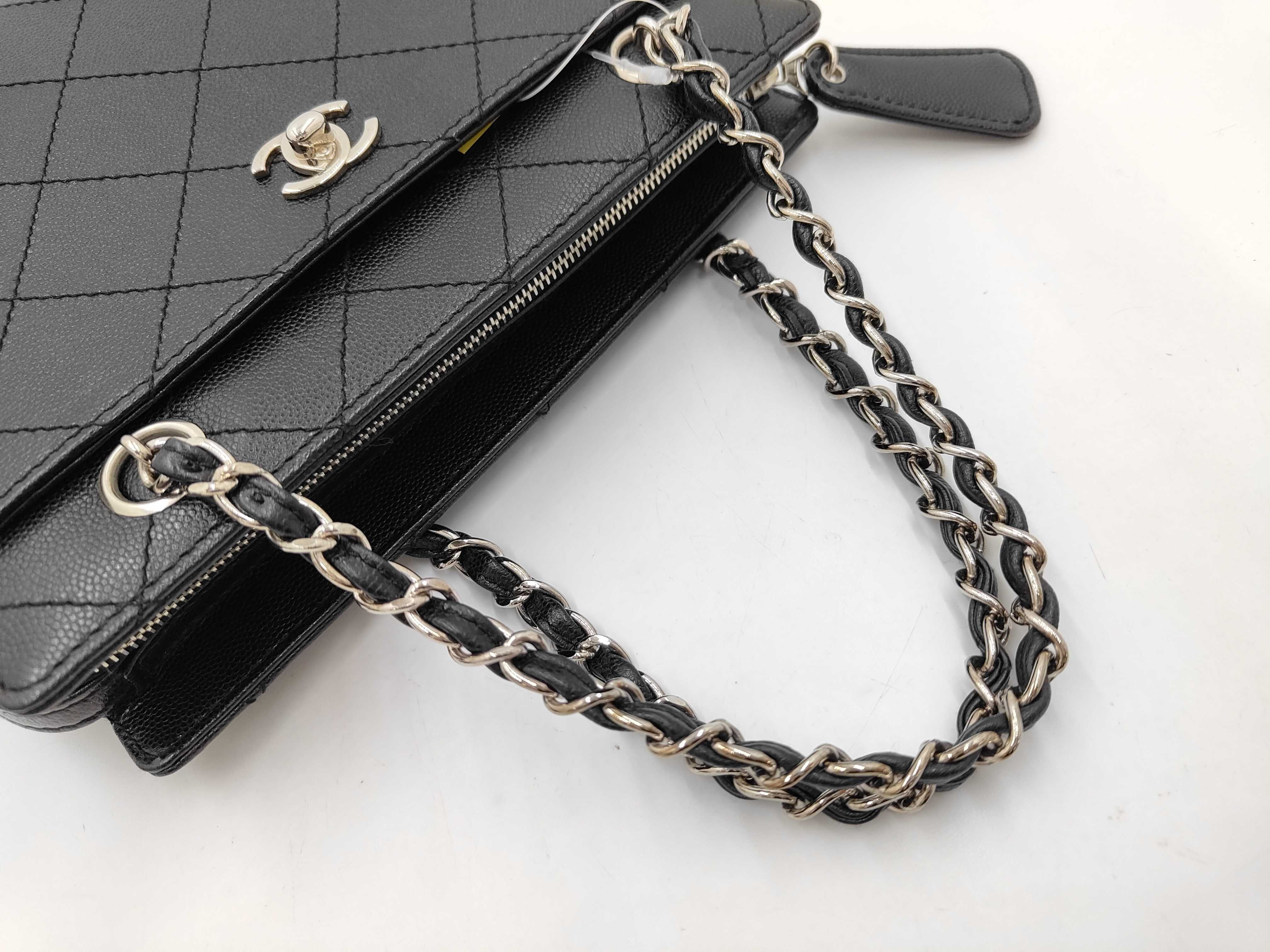Caviar Skin Square Chain Handbag with Silver Hardware — view 4