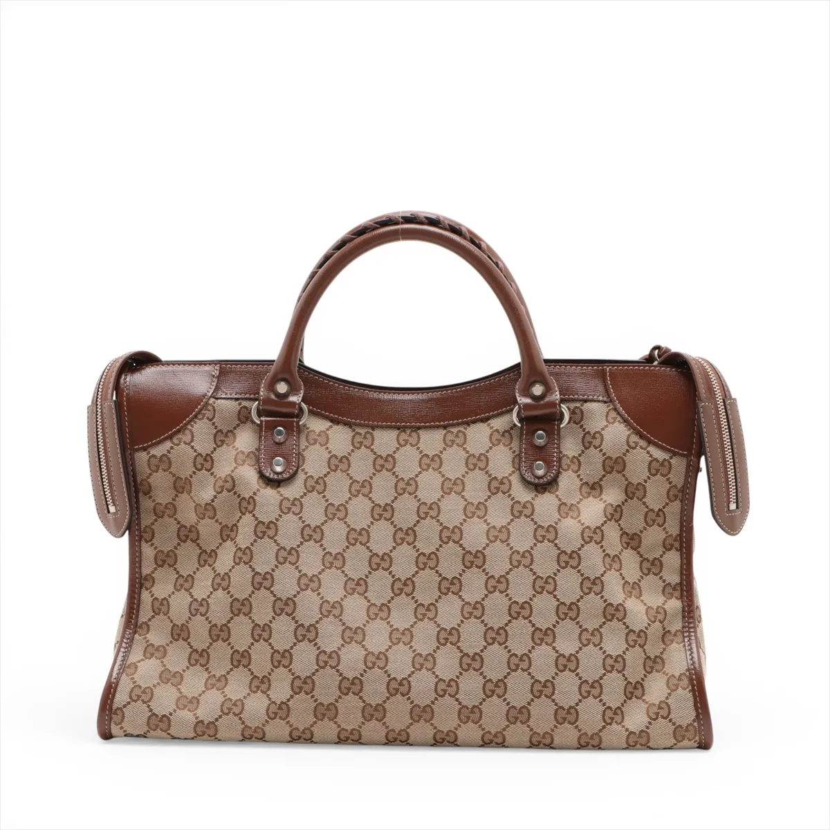 x Balenciaga GG Canvas The Hacker Project Canvas x Leather 2WAY Handbag Brown 681695 With Mirror — view 2