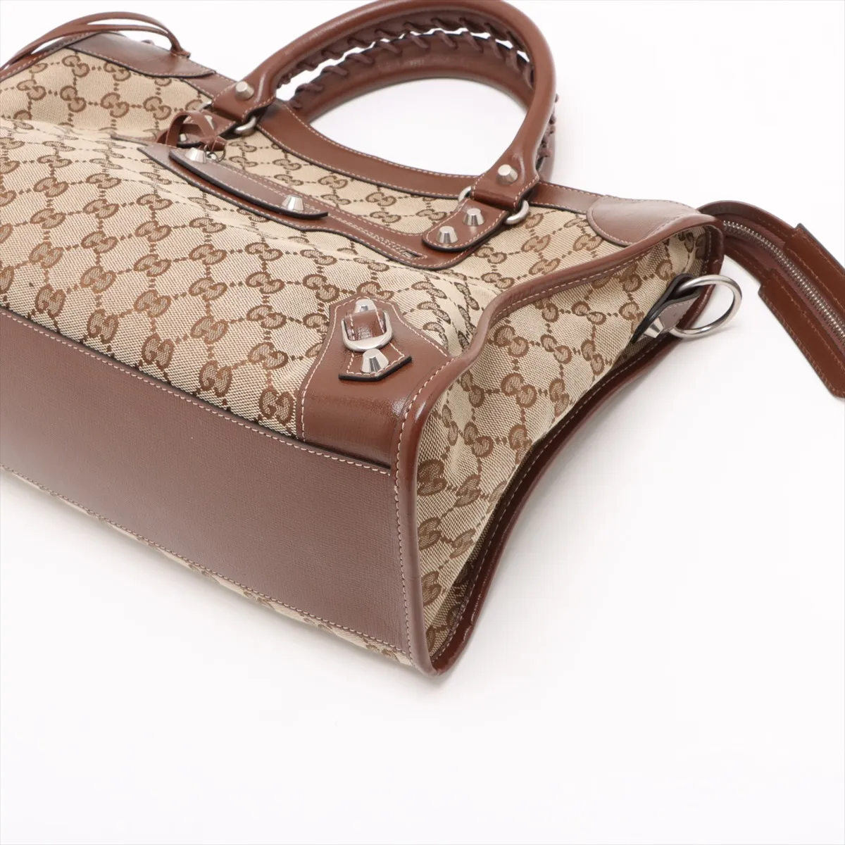 x Balenciaga GG Canvas The Hacker Project Canvas x Leather 2WAY Handbag Brown 681695 With Mirror — view 3