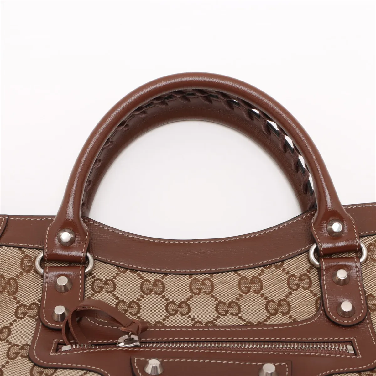 x Balenciaga GG Canvas The Hacker Project Canvas x Leather 2WAY Handbag Brown 681695 With Mirror — view 6