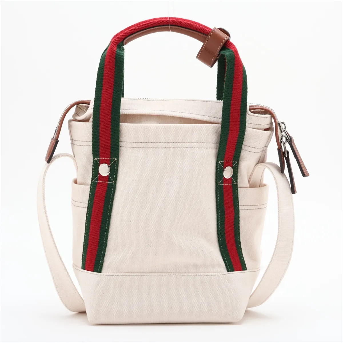 Canvas x Leather 2-Way Handbag, White, 820999 — view 2