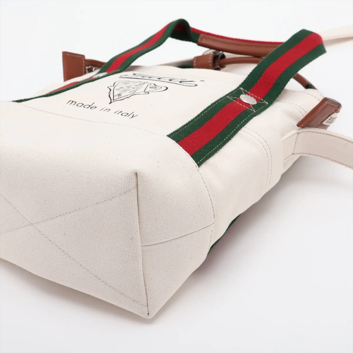 Canvas x Leather 2-Way Handbag, White, 820999 — view 3
