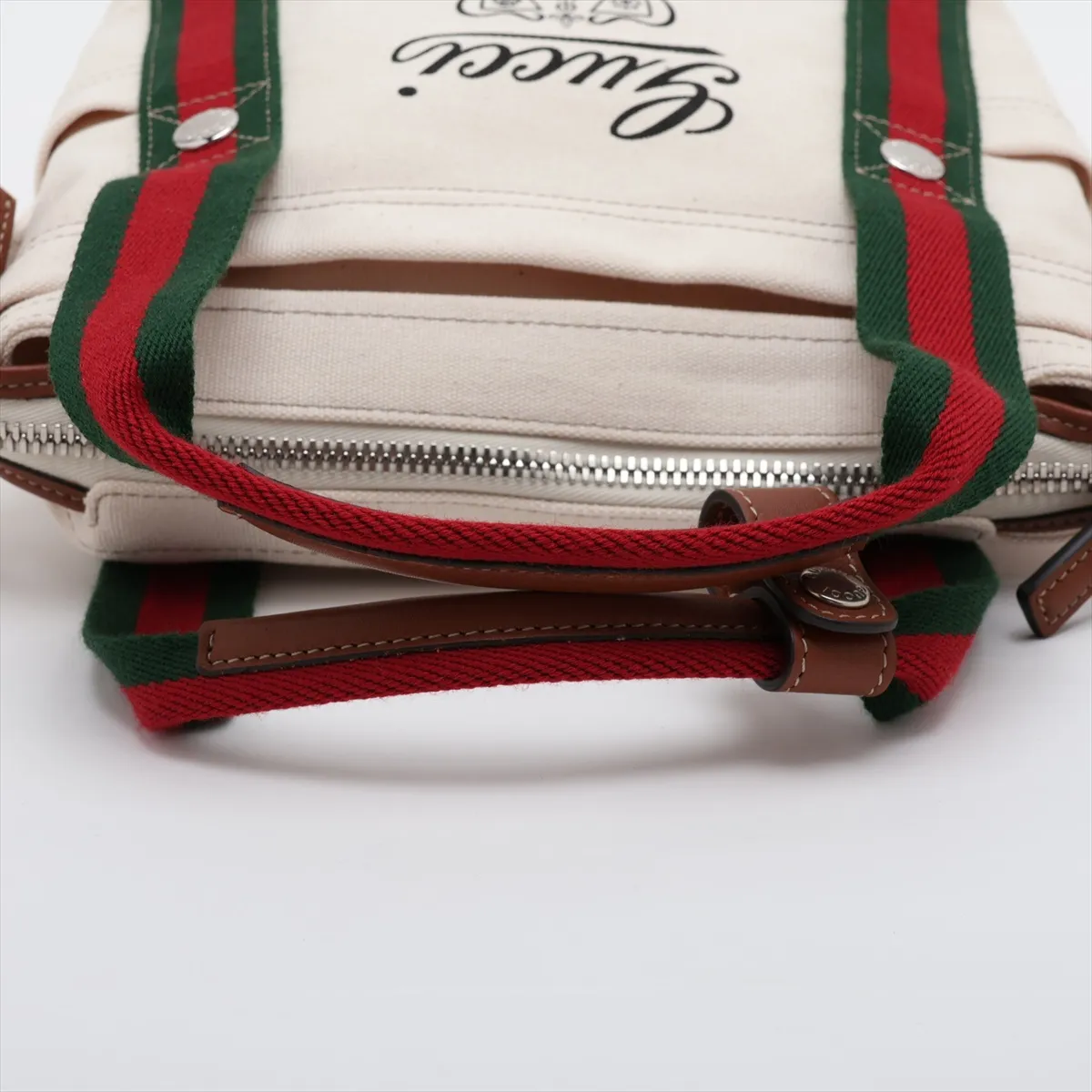 Canvas x Leather 2-Way Handbag, White, 820999 — view 5