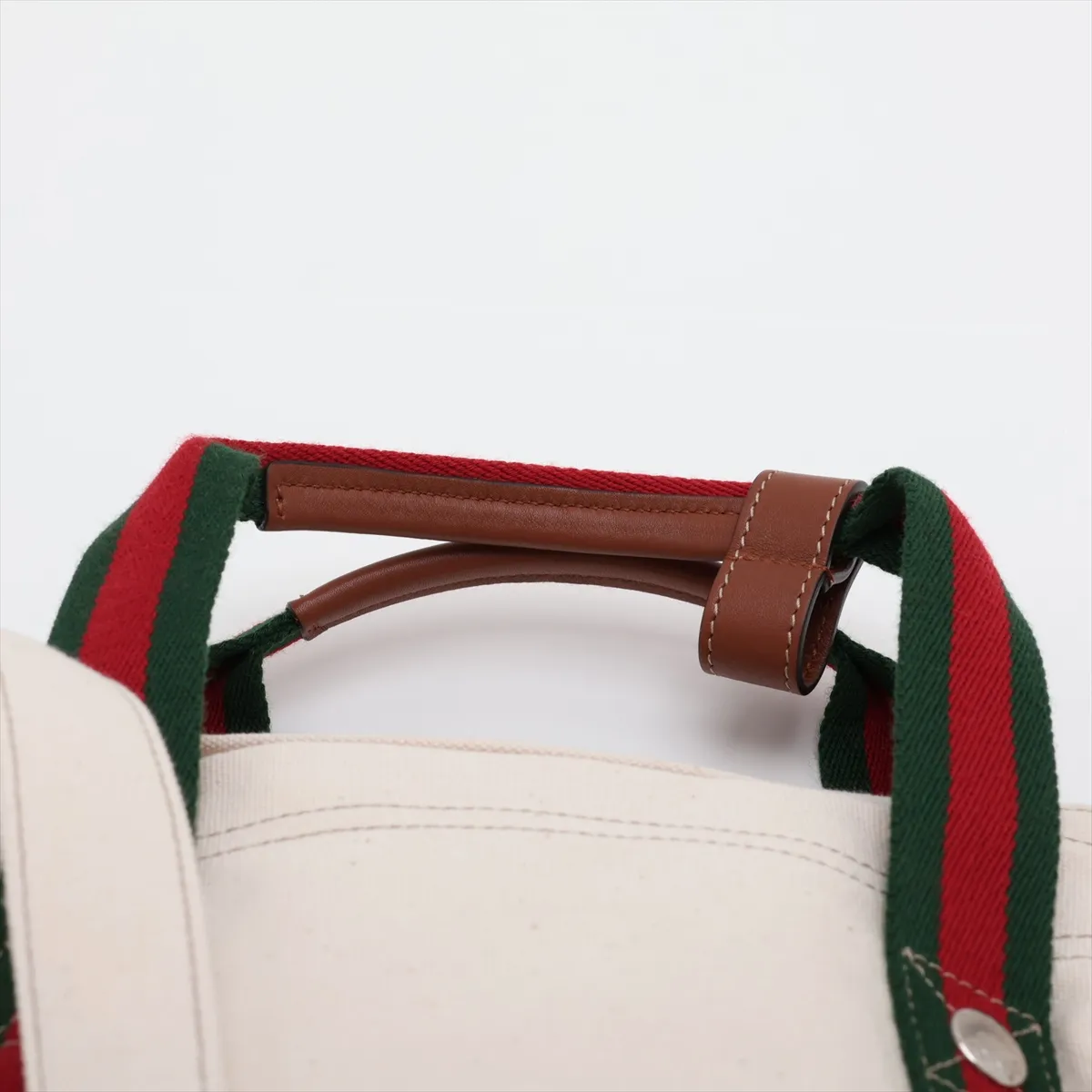Canvas x Leather 2-Way Handbag, White, 820999 — view 6
