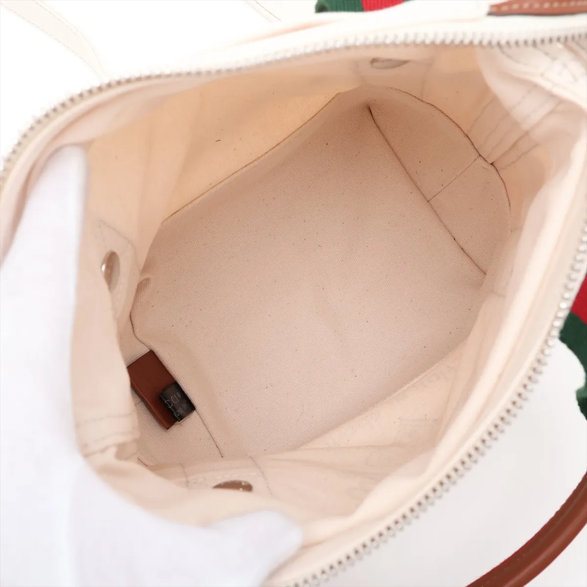 Canvas x Leather 2-Way Handbag, White, 820999 — view 8