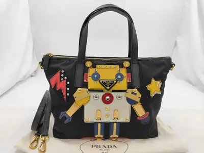 Nylon Black Robot Handbag with Shoulder Strap