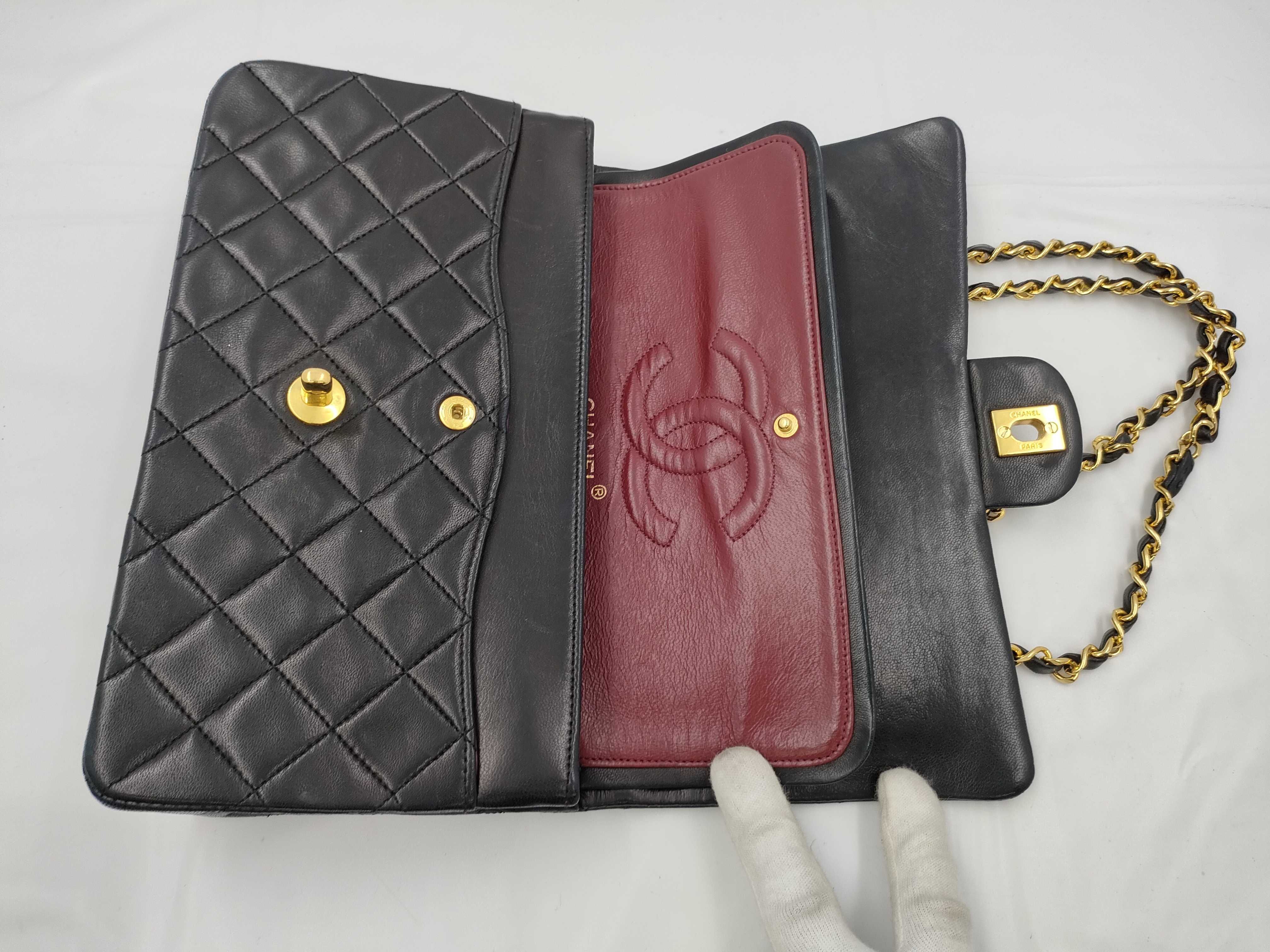 Lambskin Matelassé Double Flap Lambskin Shoulder Bag, Black with Gold Hardware and Card Holder — view 8
