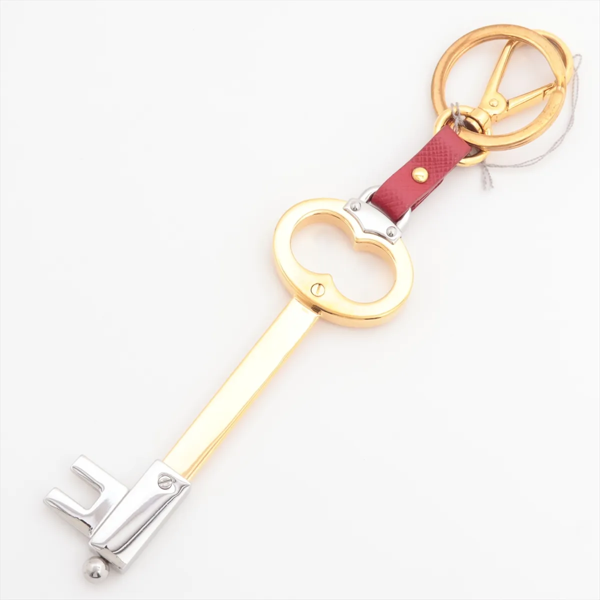 keychain, gold and red leather, — view 2