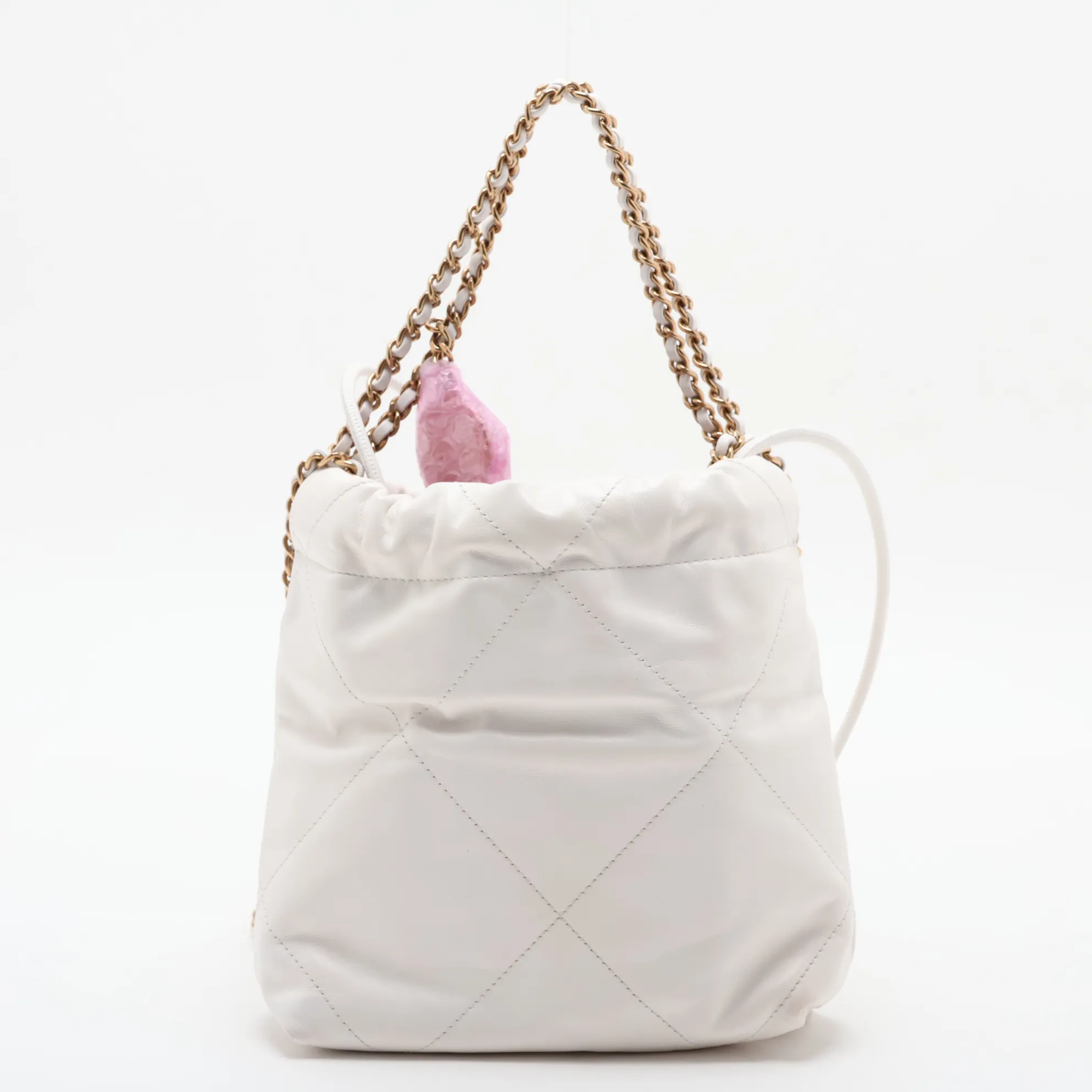 22 Mini Shiny Calfskin Chain Shoulder Bag White Gold Hardware GJ470U9H Random Plate AS3980 — view 2