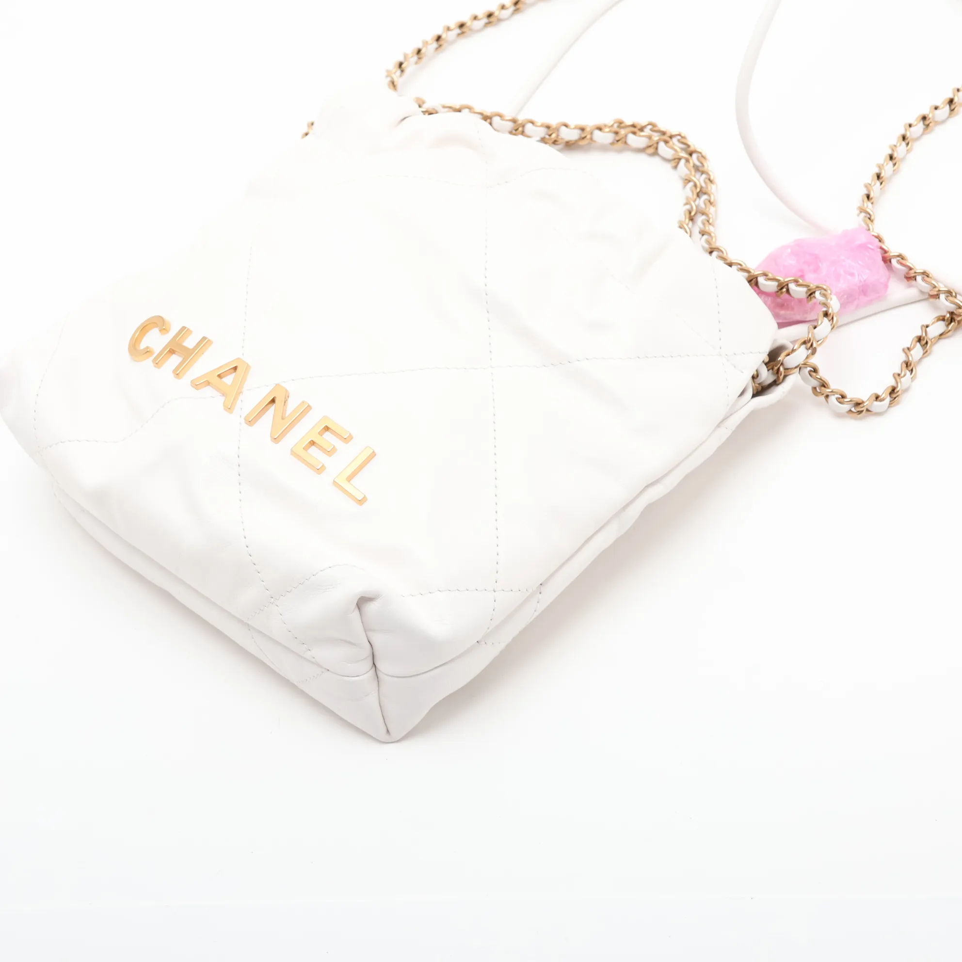 22 Mini Shiny Calfskin Chain Shoulder Bag White Gold Hardware GJ470U9H Random Plate AS3980 — view 3