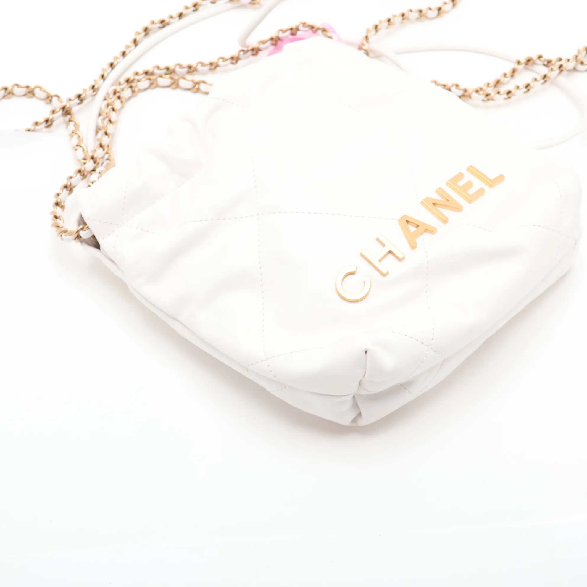 22 Mini Shiny Calfskin Chain Shoulder Bag White Gold Hardware GJ470U9H Random Plate AS3980 — view 4