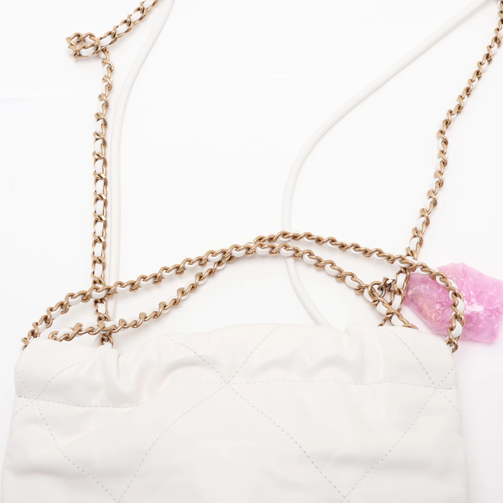 22 Mini Shiny Calfskin Chain Shoulder Bag White Gold Hardware GJ470U9H Random Plate AS3980 — view 6