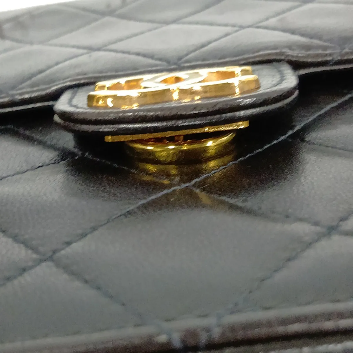 Matelassé Lambskin Chain Shoulder Bag, Push Lock, Black with Gold Hardware, 5757703 (Serial Number 5) — view 13