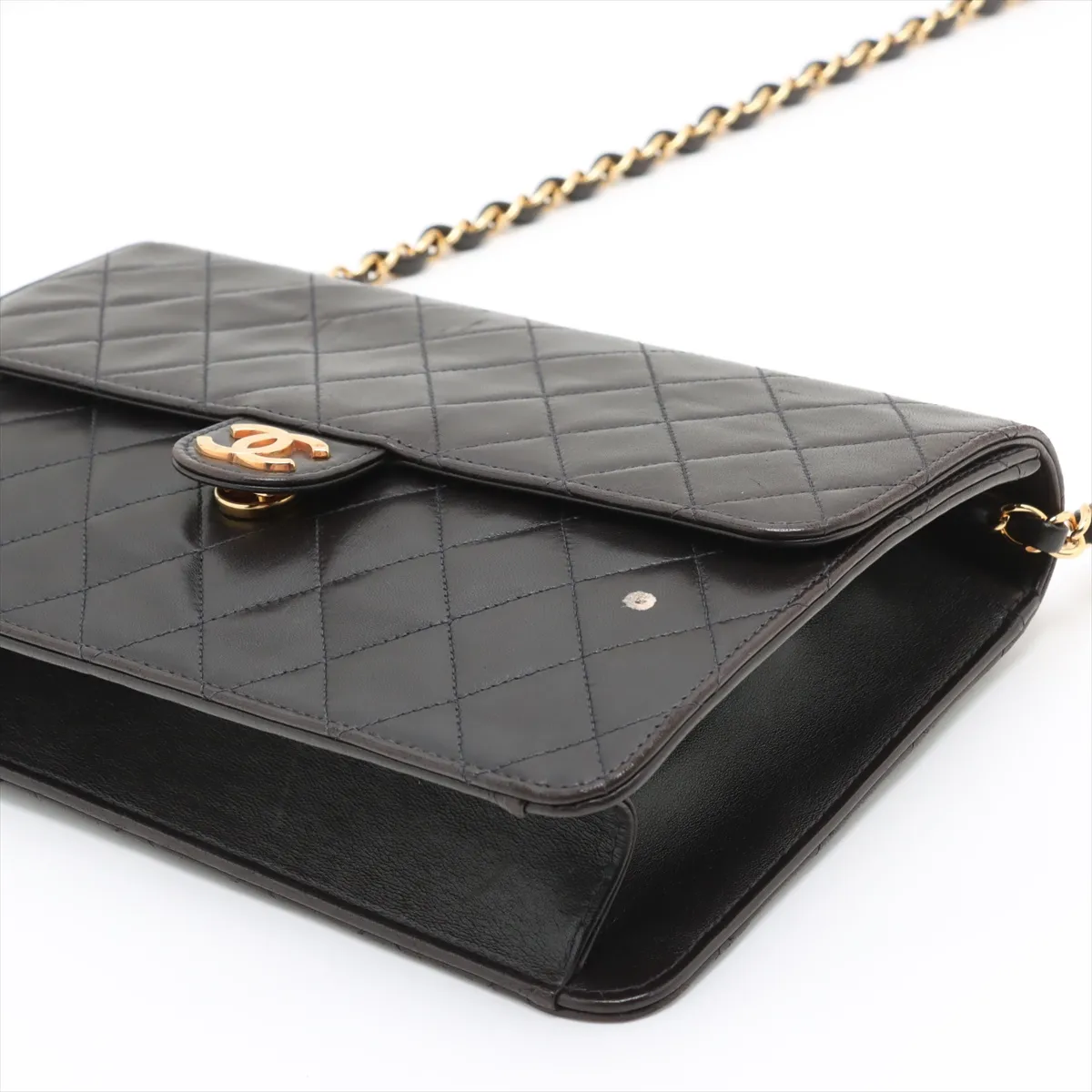 Matelassé Lambskin Chain Shoulder Bag, Push Lock, Black with Gold Hardware, 5757703 (Serial Number 5) — view 3