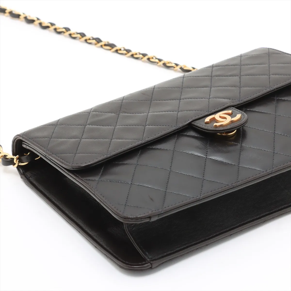 Matelassé Lambskin Chain Shoulder Bag, Push Lock, Black with Gold Hardware, 5757703 (Serial Number 5) — view 4