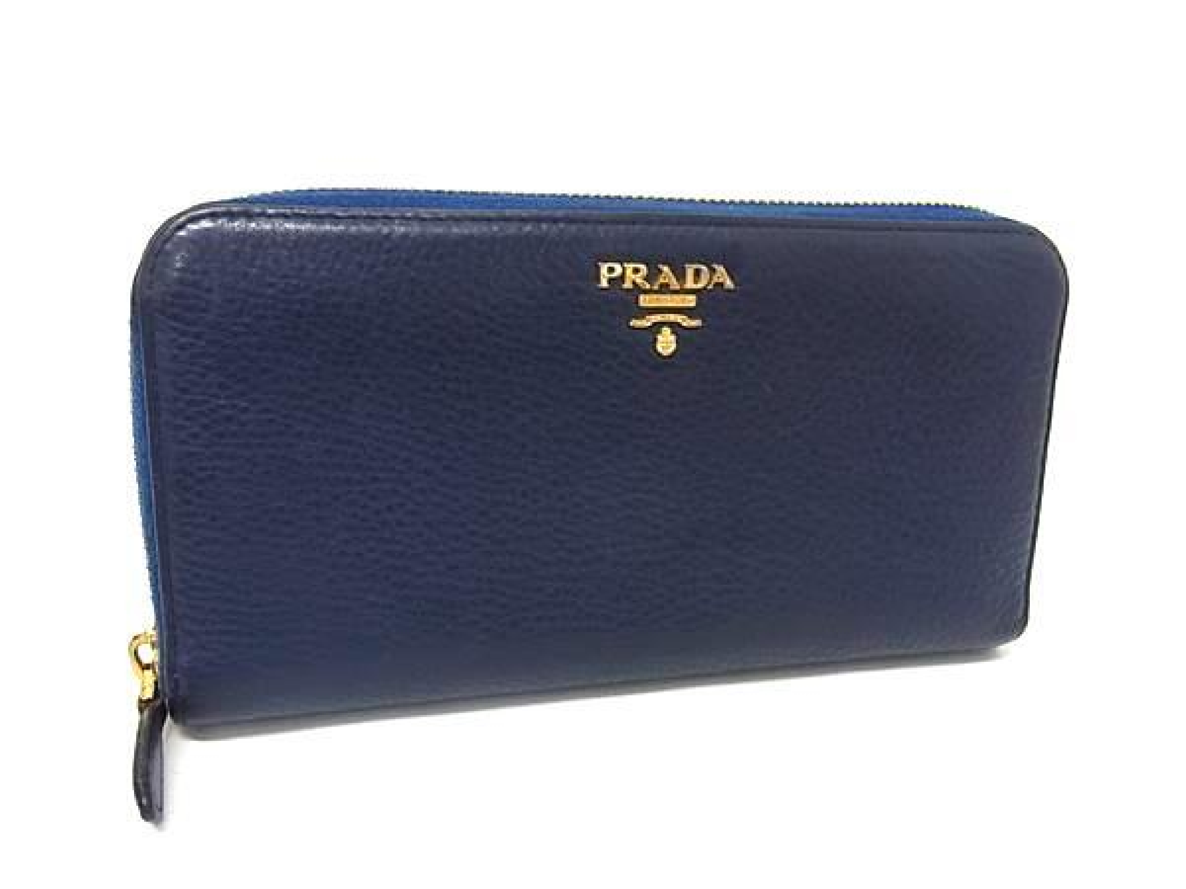 Leather Round Zip Long Wallet, Billfold, Coin Purse, Card Slots, Men's & Women's, Navy, HB3762